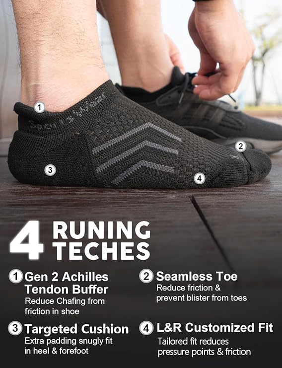Juclise Coolmax Compression Running No Show Socks Bamboo Sport Golf Walking Moisture Wicking Cushioned Anti-Blister Seamless