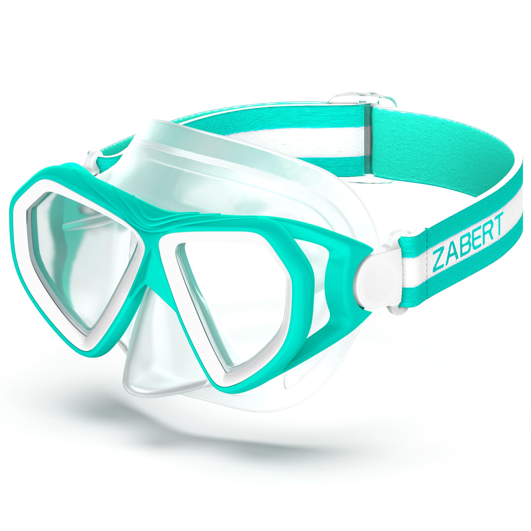 ZABERT Kids Swim Goggles Mask Nose Cover Fabric Strap - Snorkel Dive Swimming Snorkeling Scuba Diving - Age 6-14 Teal Green