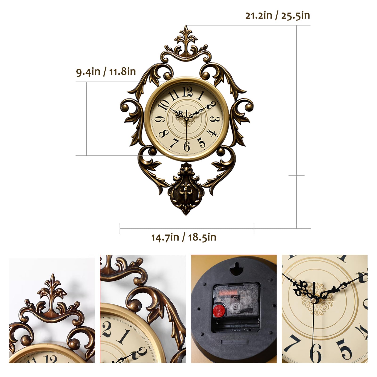 Amazon.com: Vintage Large Wall Clocks with Glass Cover, European