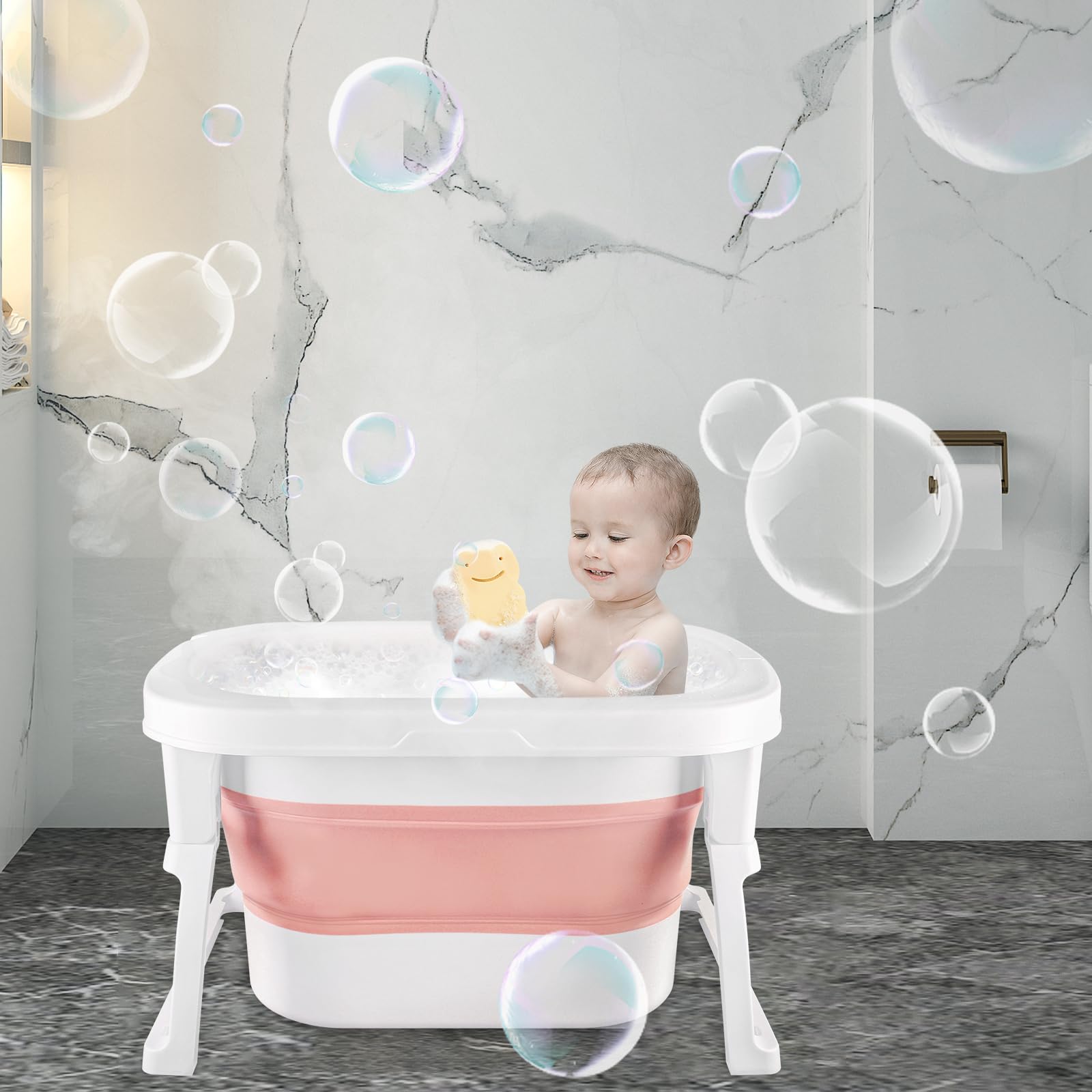 Approfondimento della vasca da bagno pieghevole con sgabello, portatile Baby Bathtub come articolo essenziale per neonati e neonati, per 0-24 mesi
