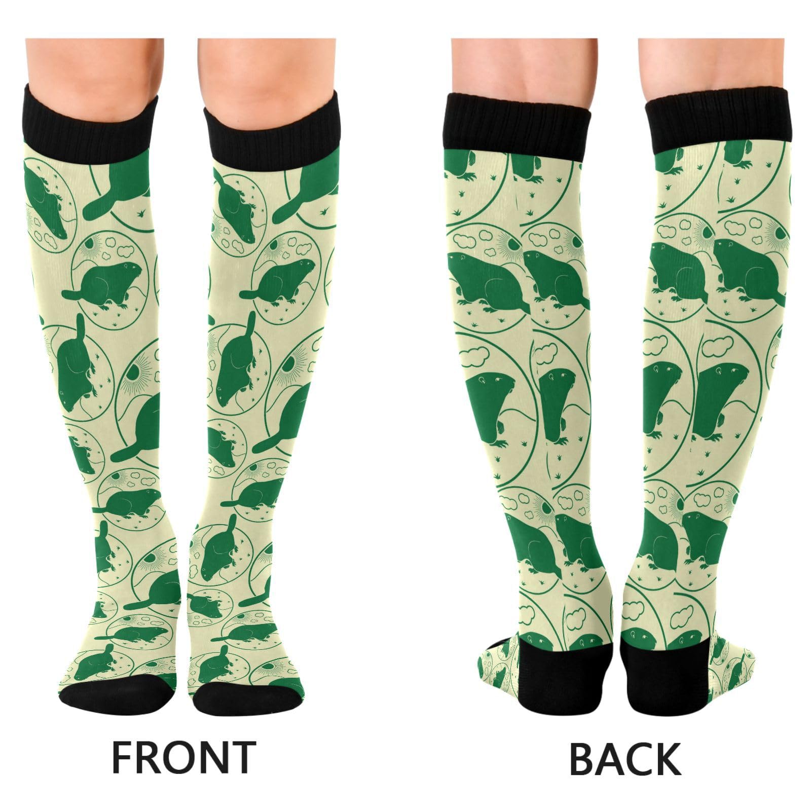 Dussdil Green Groundhog Day Compression Socks for Women Men Christmas Circulation Long Knee Socks for Winter Warm Stockings Socks