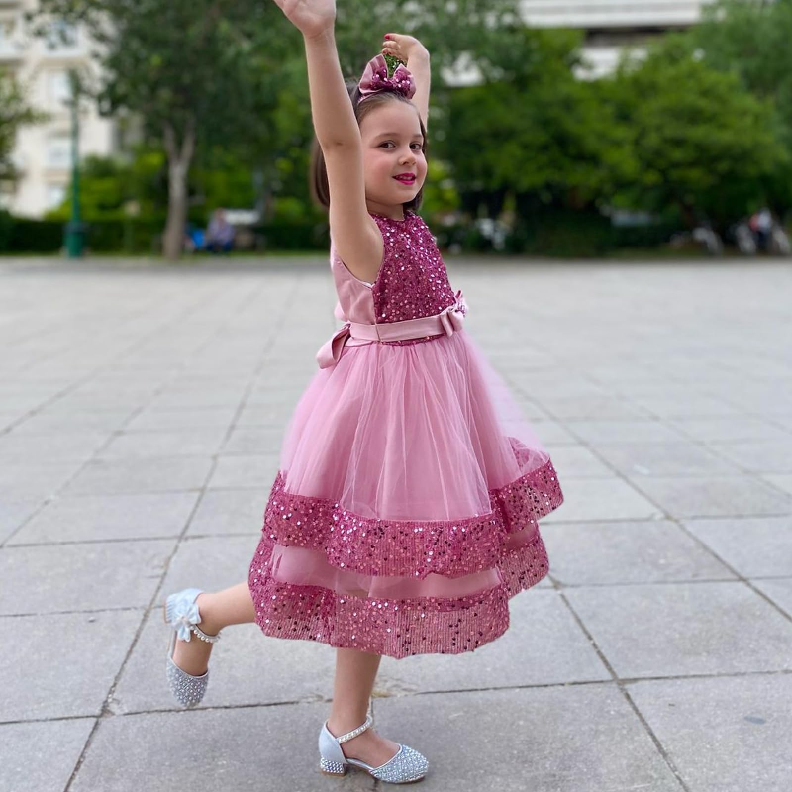 Miipat Bébé Fille Robe Bambin Princesse Tulle Sequins sans Manches Formelle Fleur Fille Robe pour La Fête Anniversaire Mariage