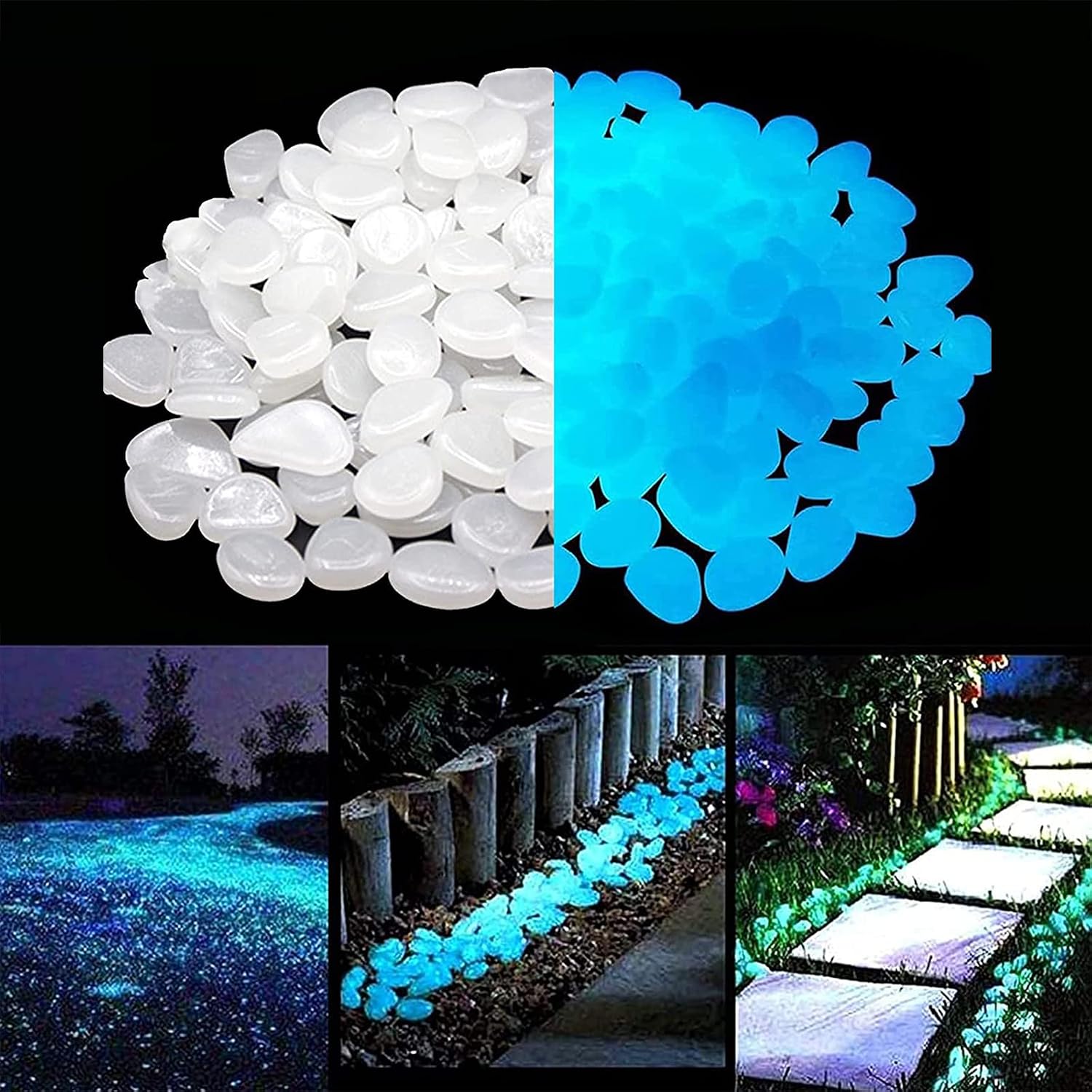 300 sztuk świecących kamyków fluorescencyjnych kamieni świecące kamienie ogrodowe ciemne świecące kamyki kamienie dekoracyjne do chodników na zewnątrz roślin akwariowych ogrodu dekoracji