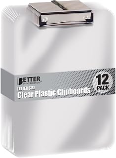 Better Office Products Clear Plastic Clipboards, 12 Pack, Durable, 12.5 x 9 Inch, Low Profile Clip, Translucent Clear, Set of 12