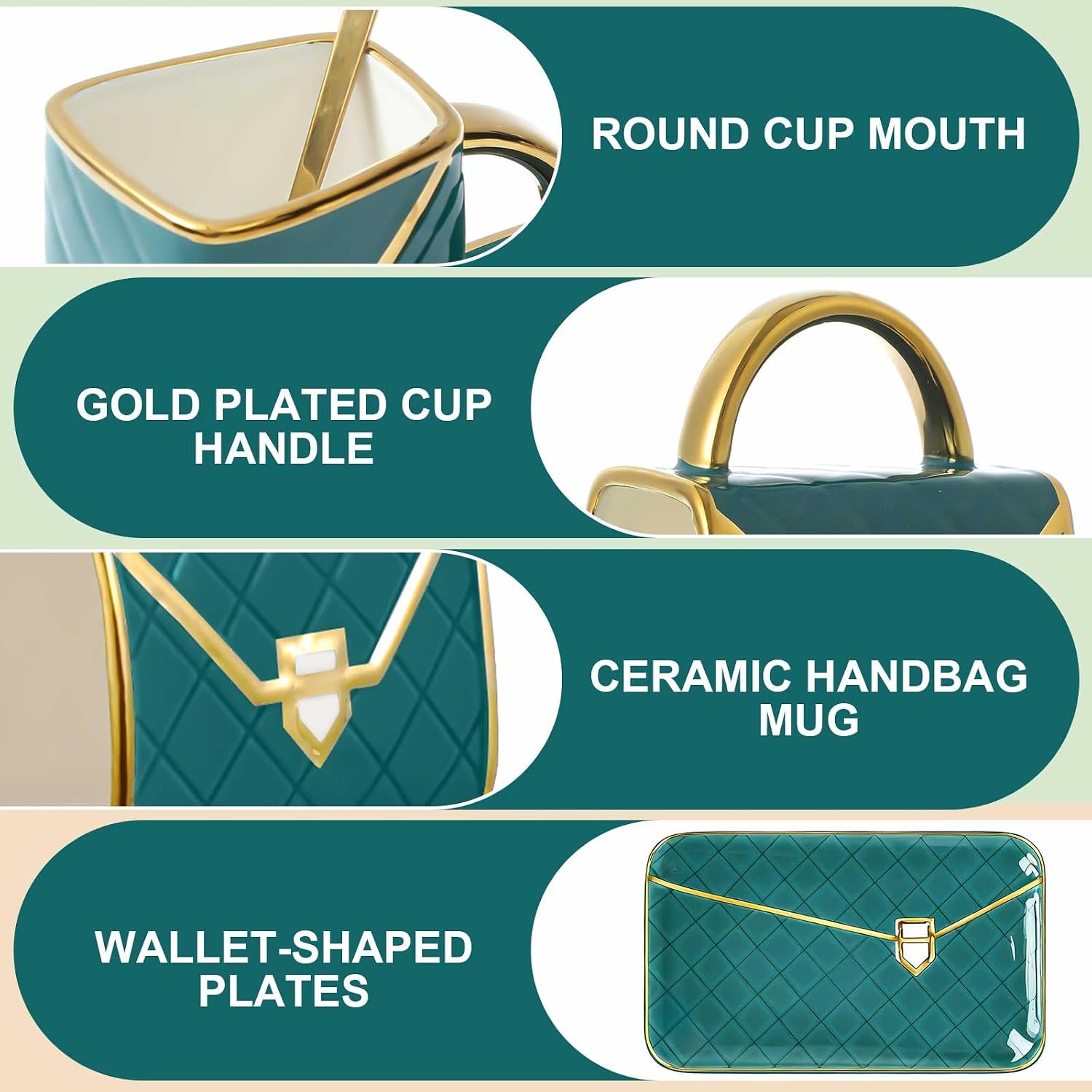 Zubebe 1 Set Coffee Mug Elegant Handbag Shaped Cup,Dark Green