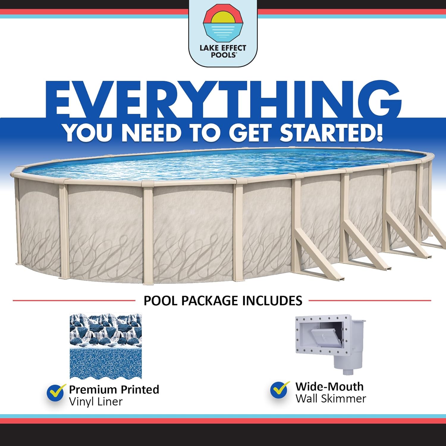 Lake Effect Pools 'Meadows' 12 ft x 24 ft Oval Above Ground Swimming Pool | 52 Inch Steel Side Walls | Kit Includes: 25 Gauge Overlap Liner & Widemouth Skimmer