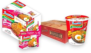 Mi Goreng Instant Noodles, Halal, 42 Pack – 12 Original Flavor Noodles Cup + 30 Hot n Spicy Flavor, Stir Fry Style (Pack of 42)