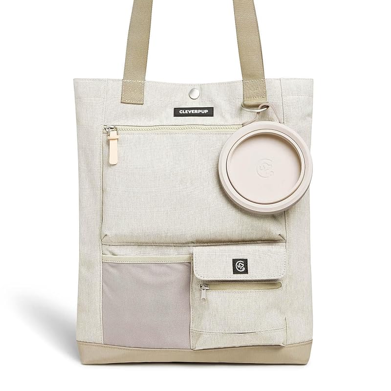 Bolsa para Transporte de Cães Cleverpup Park Pack com 8 Bolsos e Tigela Dobrável Sand, 2 Peças