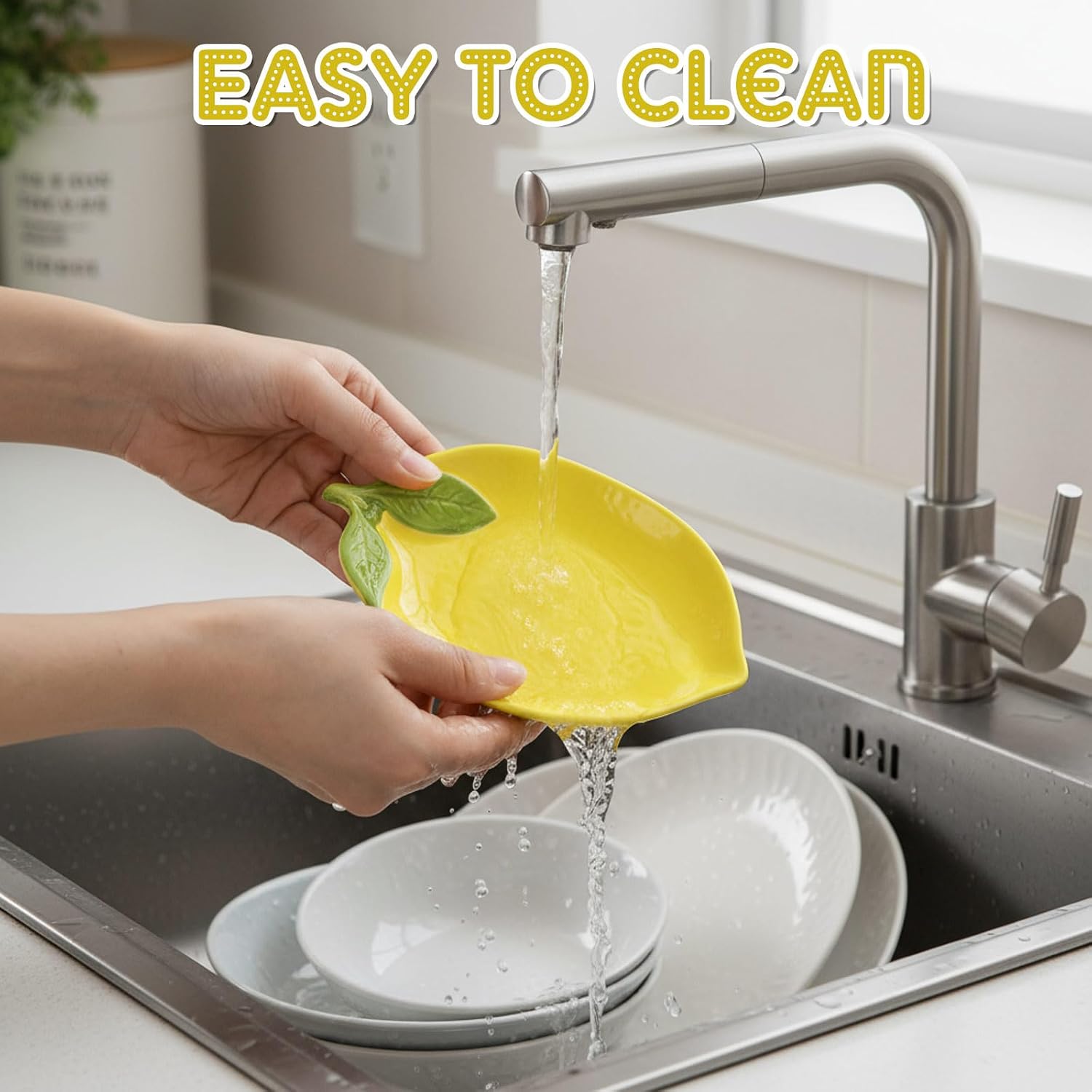 4 Pack Lemon Ceramic Spoon Rest for stove Top & kitchen Counter