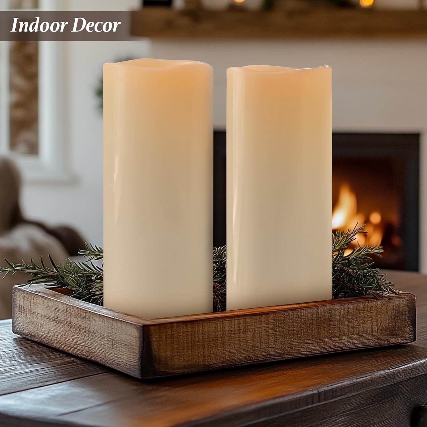 5" x 14" Large Waterproof Outdoor Flameless Candles Battery Operated LED Flickering Pillar Candles with Remote and Timer for Indoor Outdoor Lanterns, Off White, Long Lasting, Set of 2