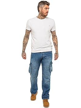 989Zé ENZO Mens Cargo Combat Jeans Loose Fit Casual Denim