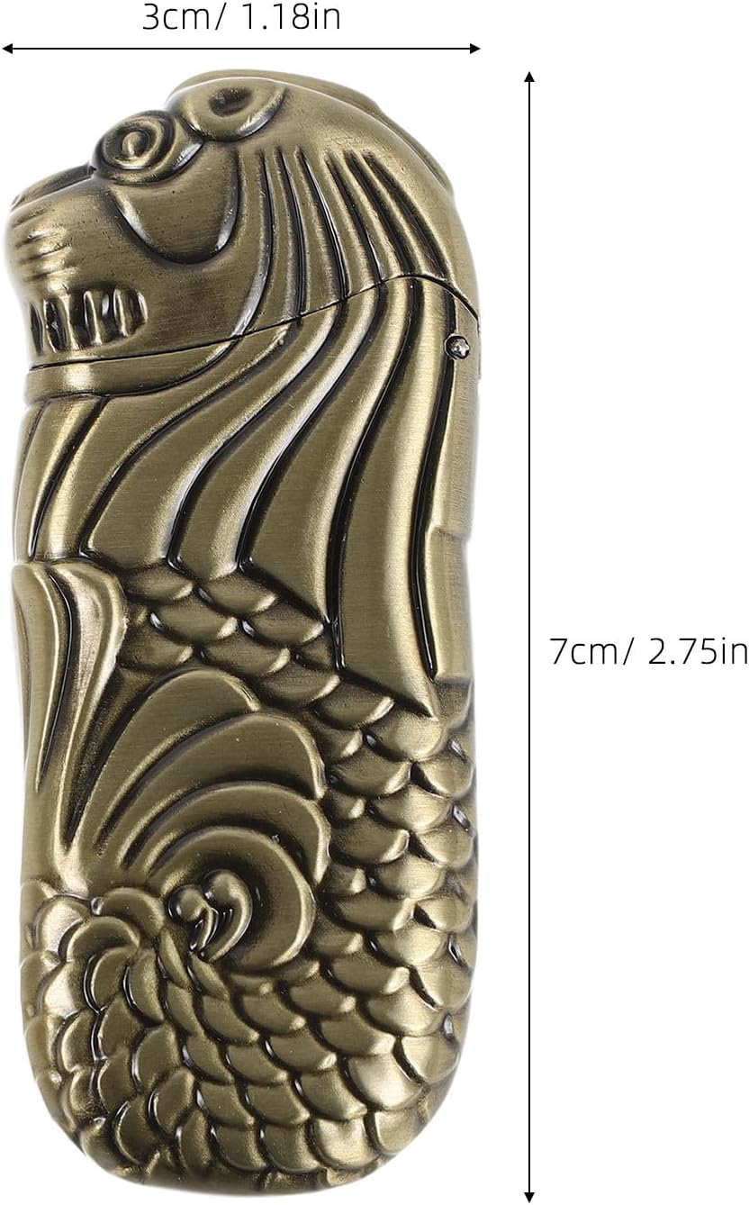 Metal Lighter Case with Embossed Merlion Motif, Retro Style image 2