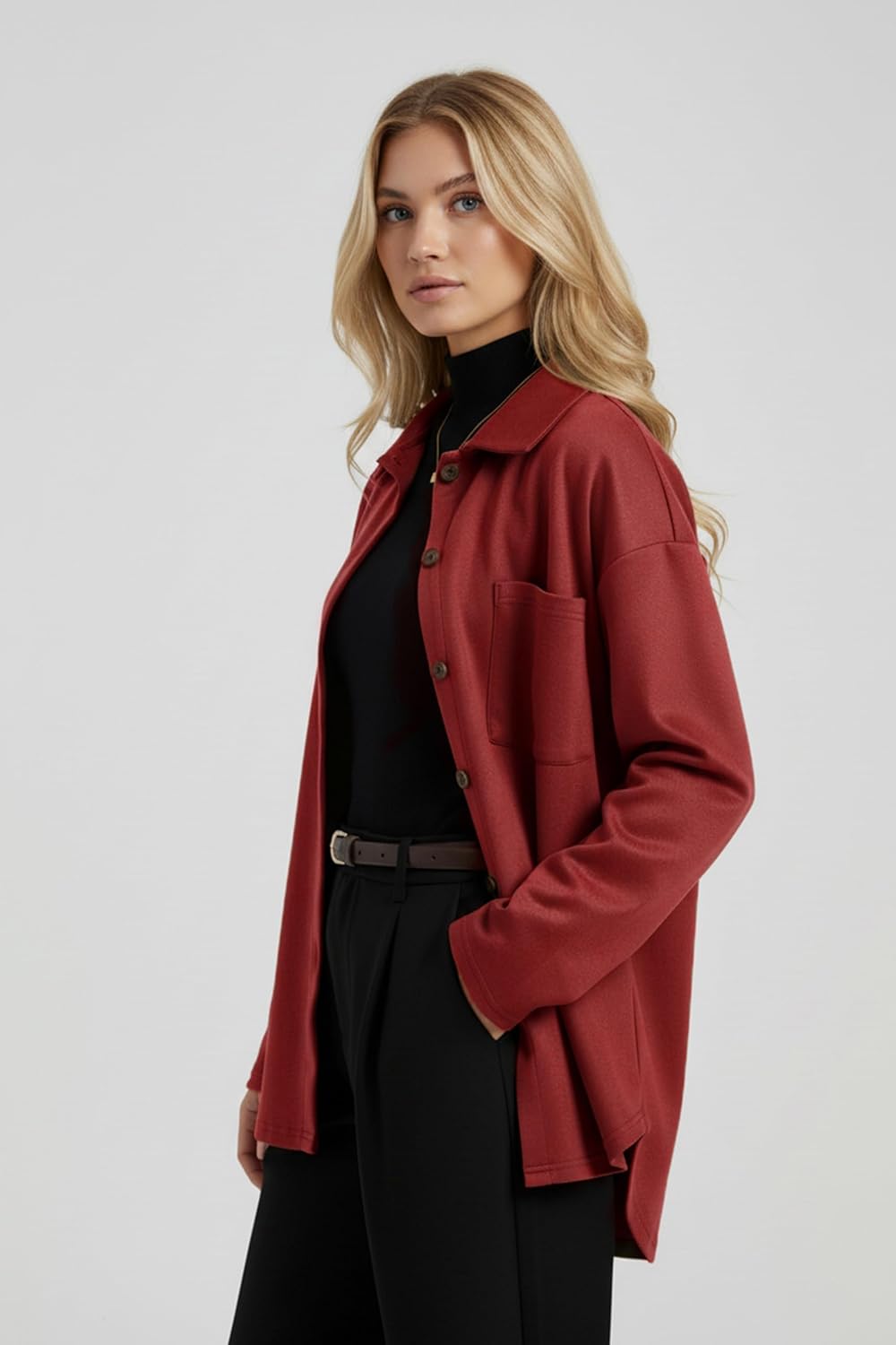 ENMAIN Faux Suede Shirt for Womens Button Down Long Sleeve Blouses Dressy Casual Fall Tops Fashion Clothes - Image 2