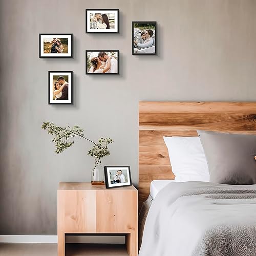 Miniatura 7 de Frametory, Portarretratos de aluminio de 11 x 14 pulgadas con paspartú marfil para fotos de 8 x 10 pulgadas, montaje en pared, cristal real,