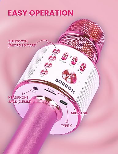 Miniatura 5 de BONAOK Micrófono de karaoke para niños, micrófono inalámbrico Bluetooth para cantar, regalo para niños, adultos, niñas, niños, juguetes de Navidad