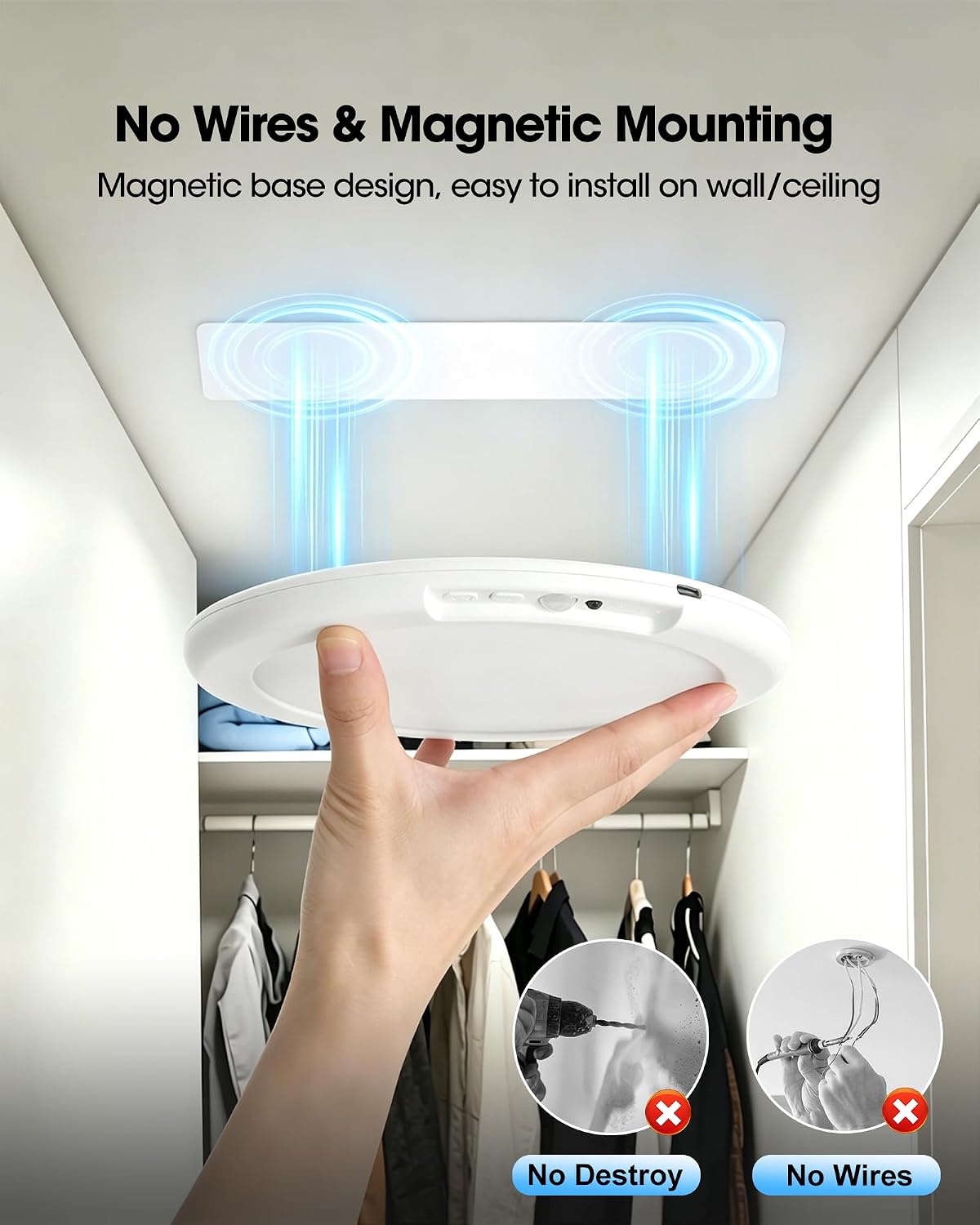 2 Pack Rechargeable Ceiling Light - Motion Sensor Closet Light, White