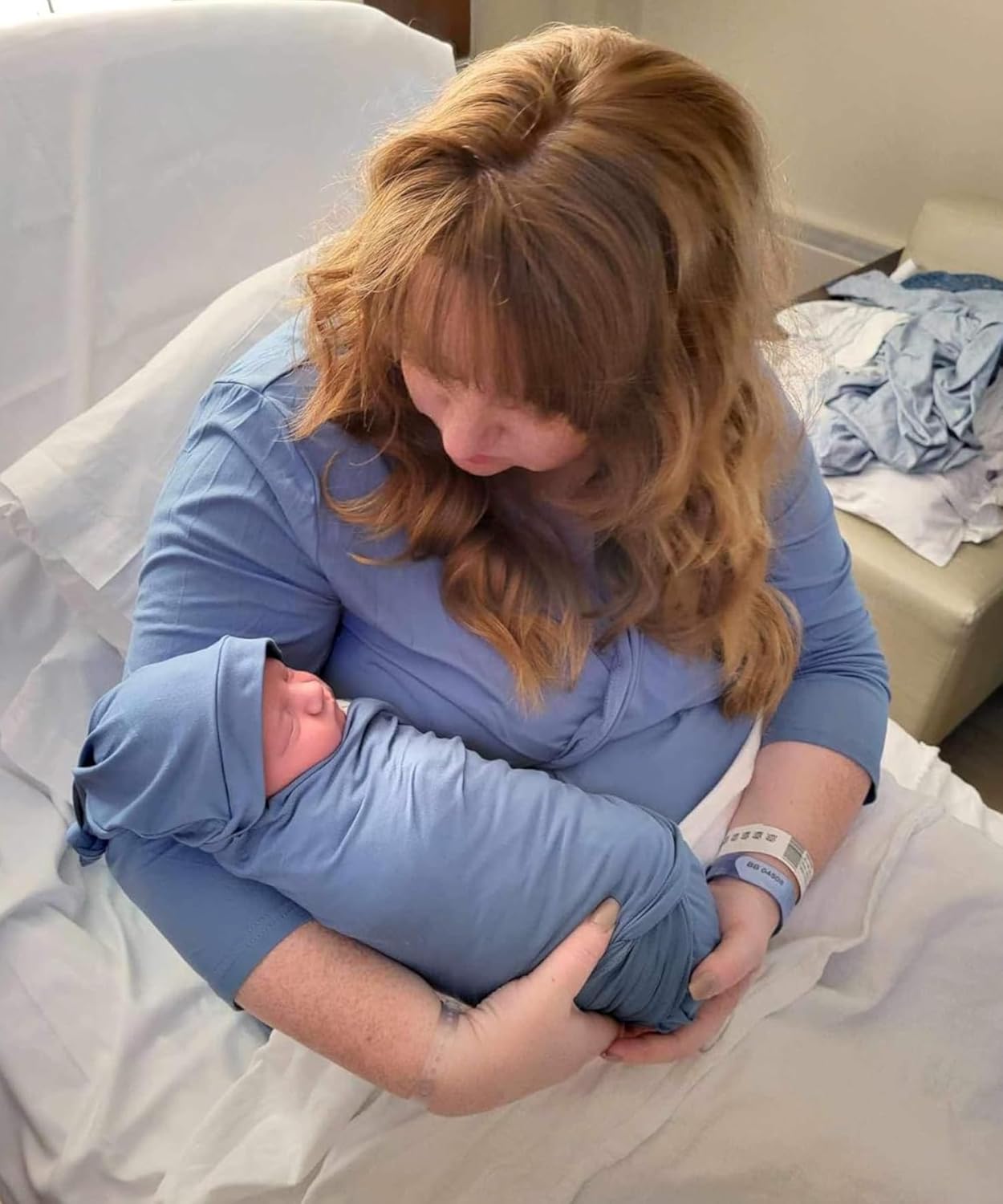 Maternity Robe with Matching Swaddle Set Soft Maternity Gown Long Sleeves Mommy Robe Receiving Blanket Set - Image 2