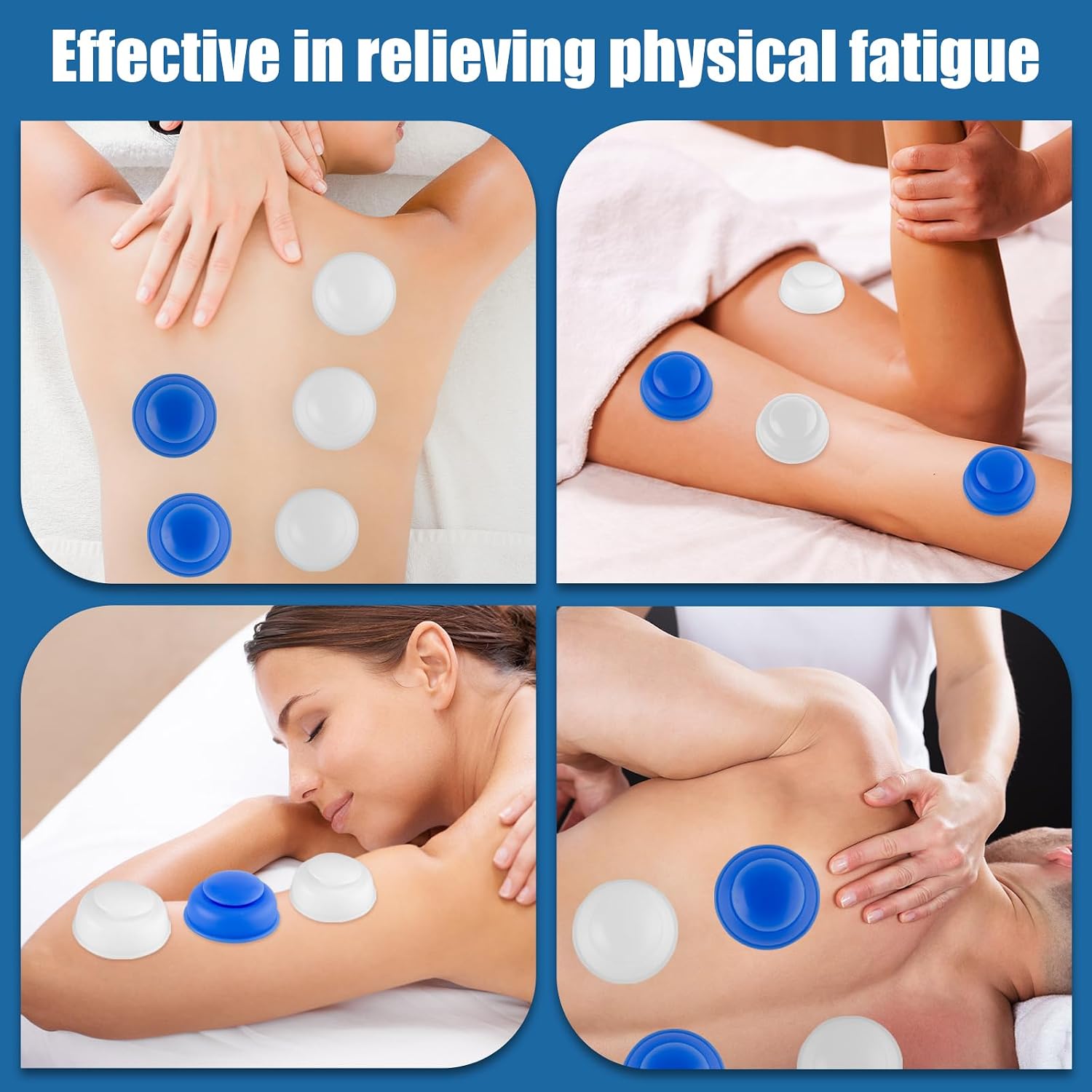12PCS Silicone Cupping Therapy Sets,Professional Vacuum Cupping for Myofascial Massage/Joint Pain/Anti Cellulite/Deep Muscle Relief & More(Blue+White)