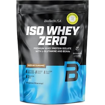 BioTechUSA Iso Whey Zero Whey Protein Isolate Grass-Fed Enzyme-Free Sugar- and Gluten-Free 454 g Hazelnut