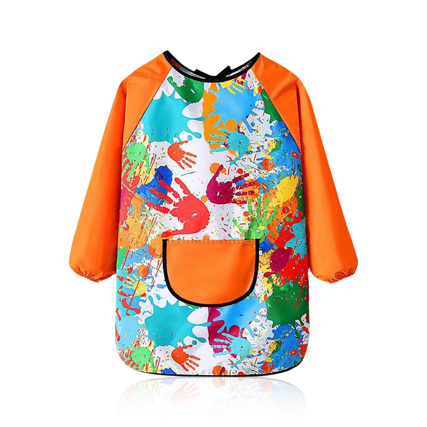 Kids Painting Apron 6-12 Age,Art Apron for Kids/Children/Toddler Aprons,Waterproof Graffiti Long Sleeves Smock with Large Pockets,Suitable for Boys and Girls Cooking,Painting,Craft,School (Orange)