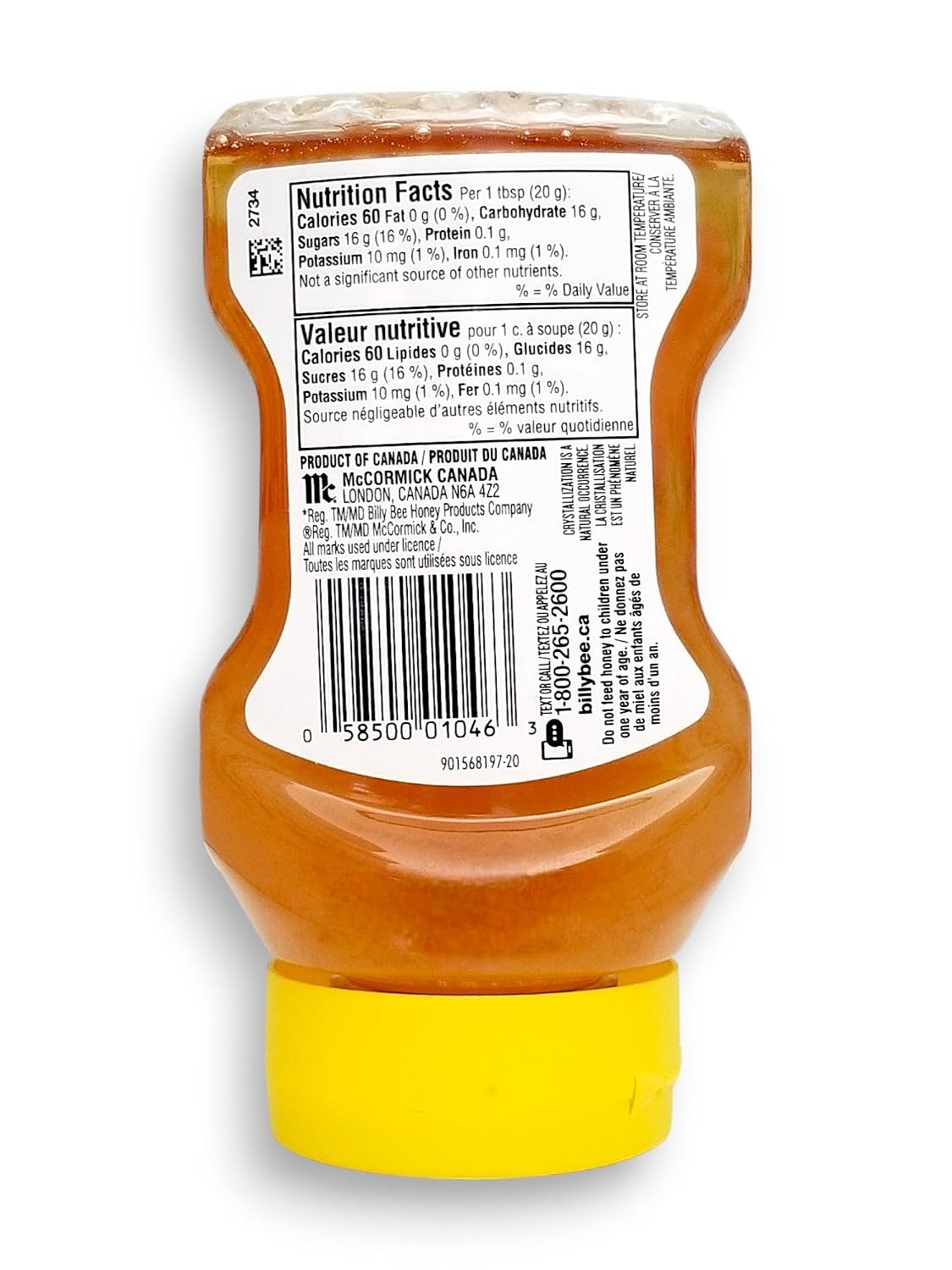 Billy Bee Pure Natural Unpasteurized Liquid Honey, 375g/13.2 oz.