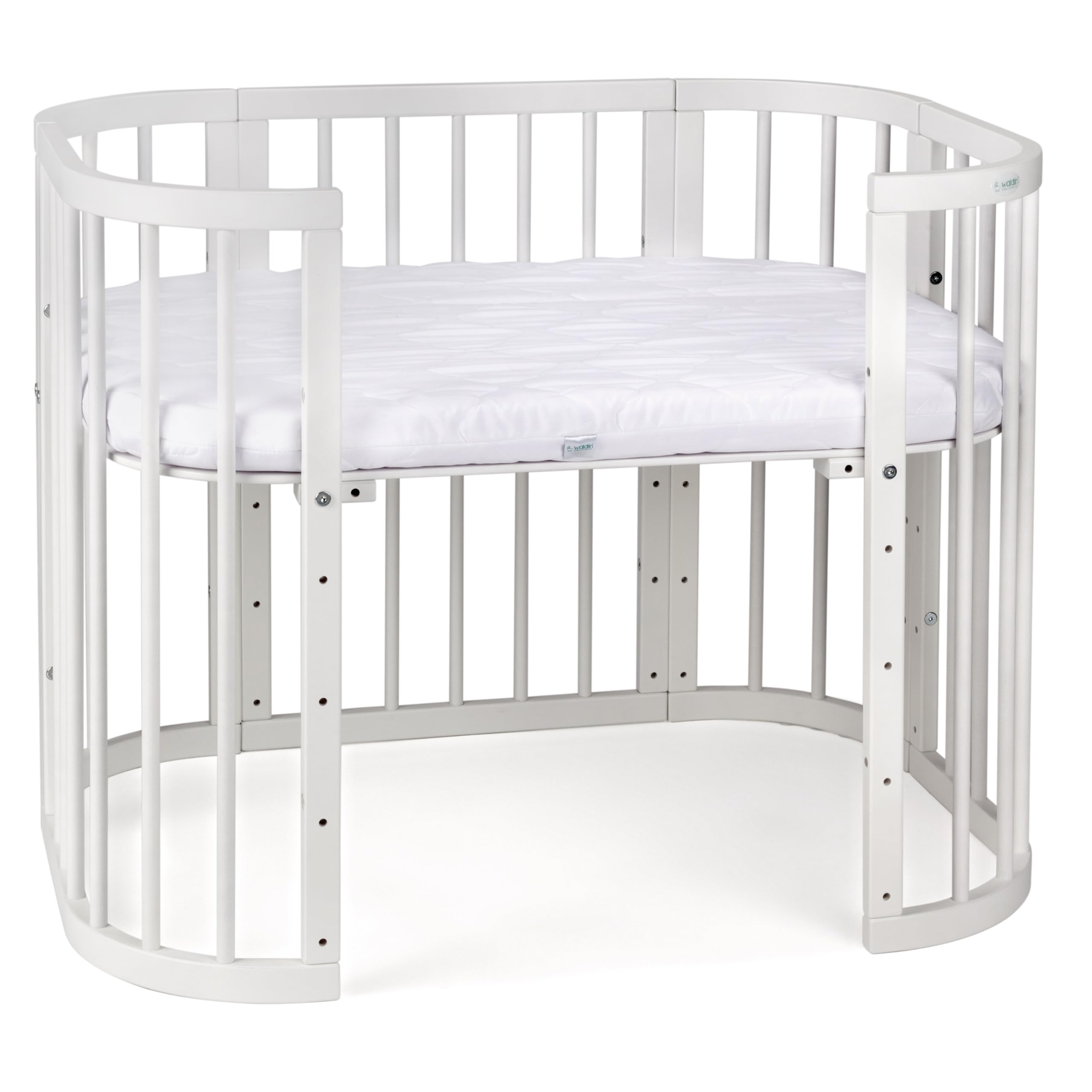 Waldin Lettino Bebè 5 in 1, Culla Co Sleeping, Materasso, Legno Bianco | Ventilato, Base Regolabile su 5 Livelli