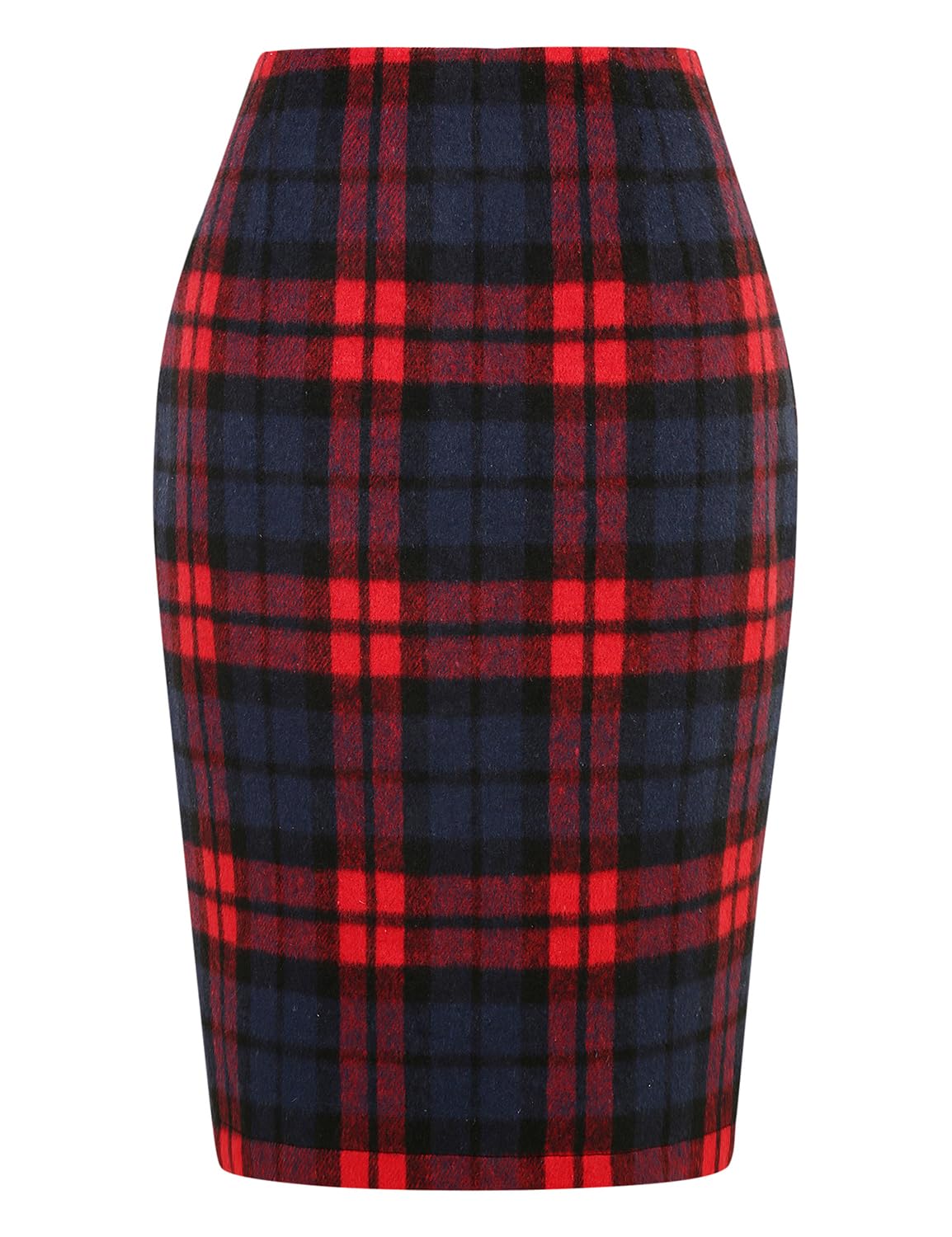 IDEALSANXUN Plaid Skirts for Women Fall Winter Knee Length Pencil Wool Skirt with Slit, Red, 3XL