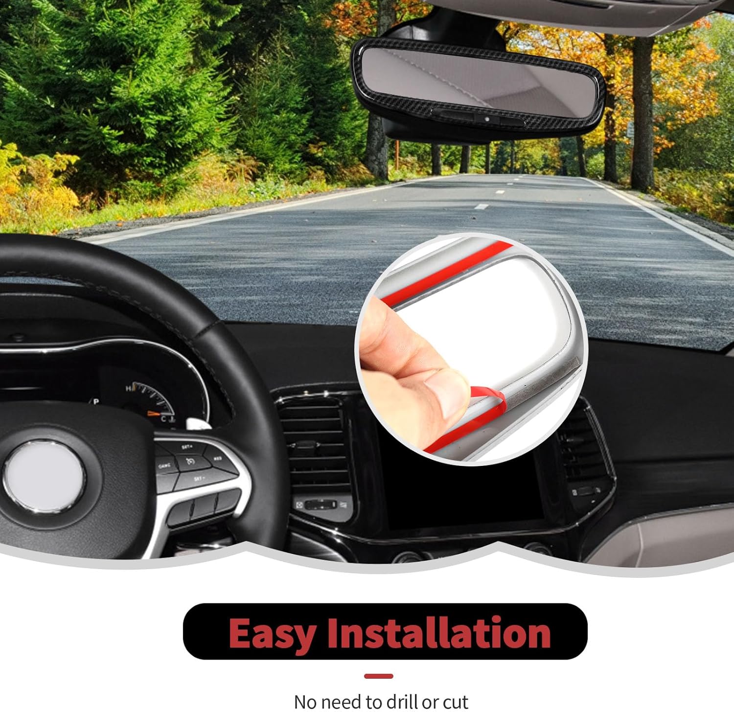 Carbon Fiber Rear View Mirror Cover Trim Frame Decoration Interior Accessories for Jeep Grand Cherokee 2017-2020,for Jeep Grand Commander 2018-2023