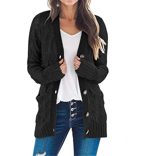 MEROKEETY Women's 2025 Fall Long Sleeve Cable Knit Sweater Open Front Cardigan Button Loose Outerwear