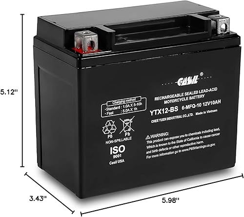 Vista 7 de Batería YTX12-BS 12V 10Ah 180 CCA - Batería de alto rendimiento AGM SLA para deportes de potencia de Casil