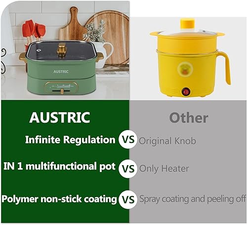 Miniatura 7 de Austric Olla eléctrica 2 en 1 Shabu Shabu de 3.5 litros con bandeja extraíble para parrilla, olla caliente eléctrica sin Srick con control de