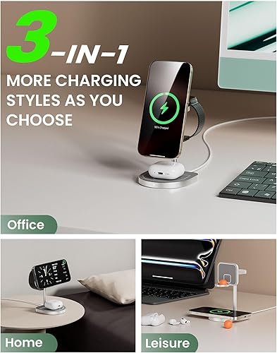 Miniatura 2 de KU XIU X85 - Estación de carga 3 en 1 de 3 puntos para Apple, soporte de cargador inalámbrico magnético de aleación de aluminio con mini baloncesto