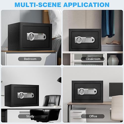 Miniatura 9 de Caja de seguridad biométrica de huellas dactilares para el hogar, caja de seguridad de 1.3 pies cúbicos con modo de desbloqueo doble, sistema de