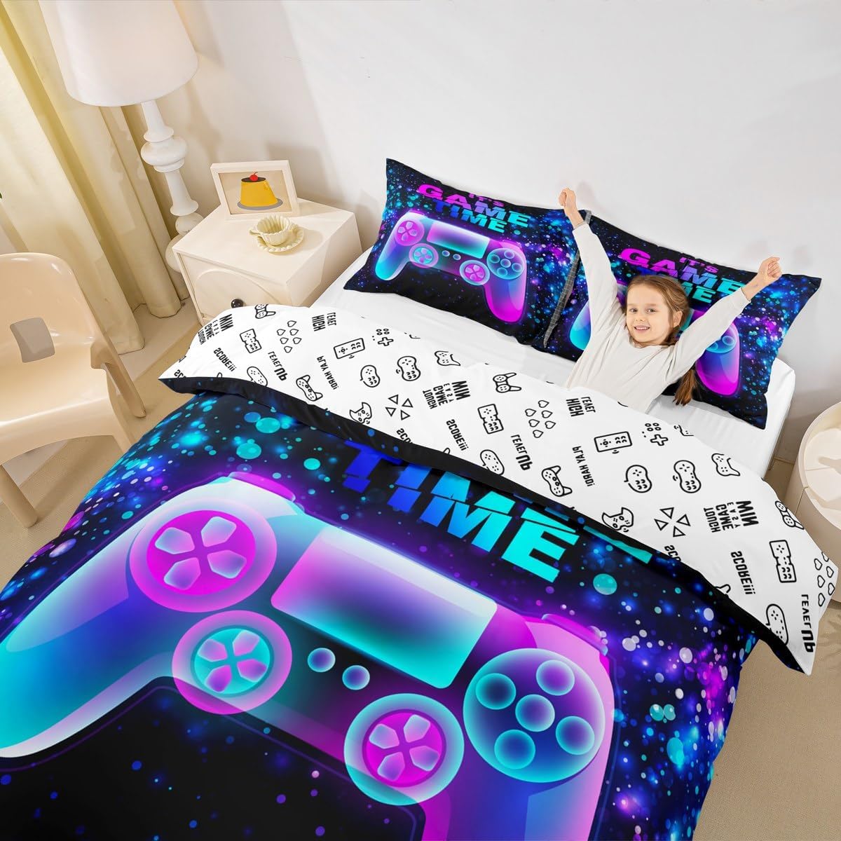 Gamepad Duvet Cover Set Queen,Gaming Video Games Bedding 3pcs for Kids Teens Boys Girls Adult Room Decor,Starry Sky Galaxy Comforter Cover Purple Quilt Cover with 2 Pillowcases image 5