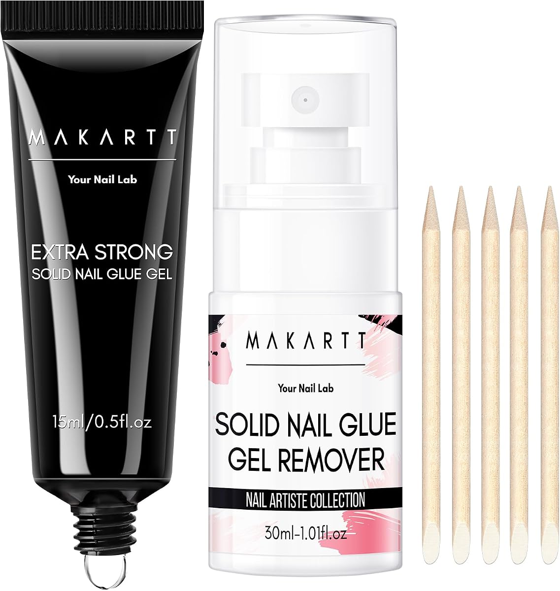 Nail Glue and Remover Kit: Super Strong Solid Gel for Press on Tips, 30ml Glues Remover for Easy Polish Removal, Nails Art Supplies for Salon and Home Use