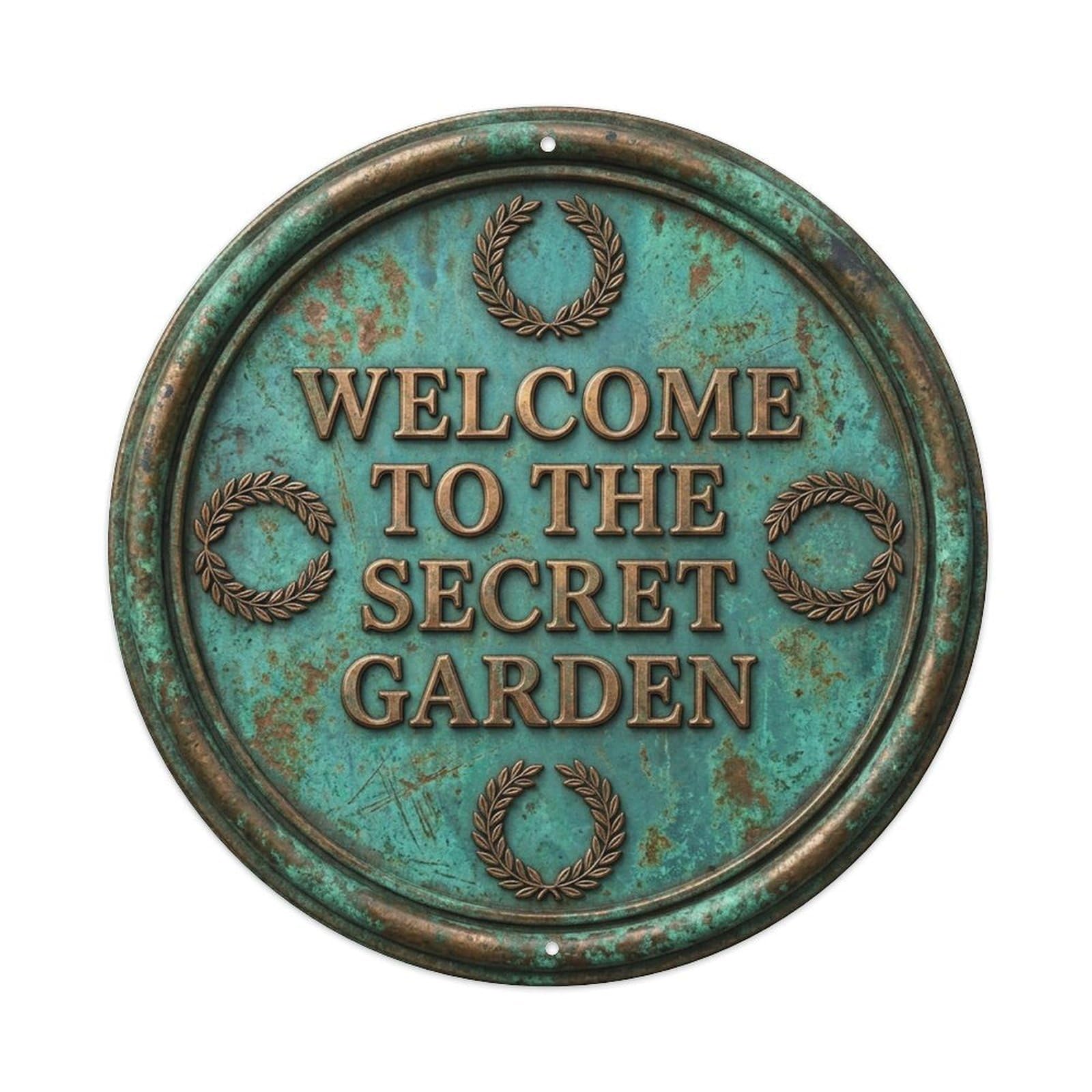 Vintage Welcome Secret Garden Wreath Metal Tin Sign