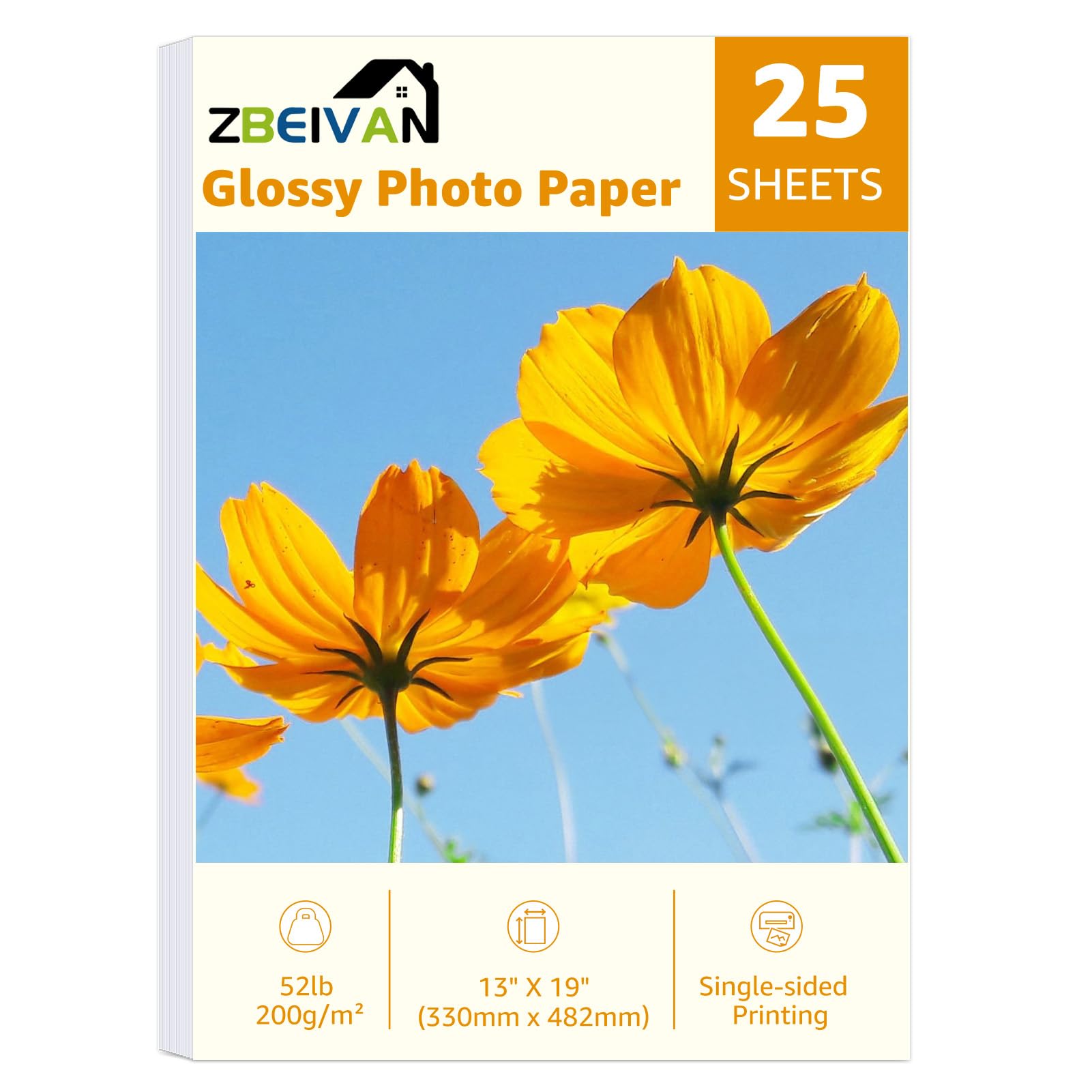 ZBEIVAN 13x19 Photo Paper, Glossy Photo Papers 25 Sheets, 13 x 19 Inkjet Printer Photo Paper for Dye Ink, 200 GSM