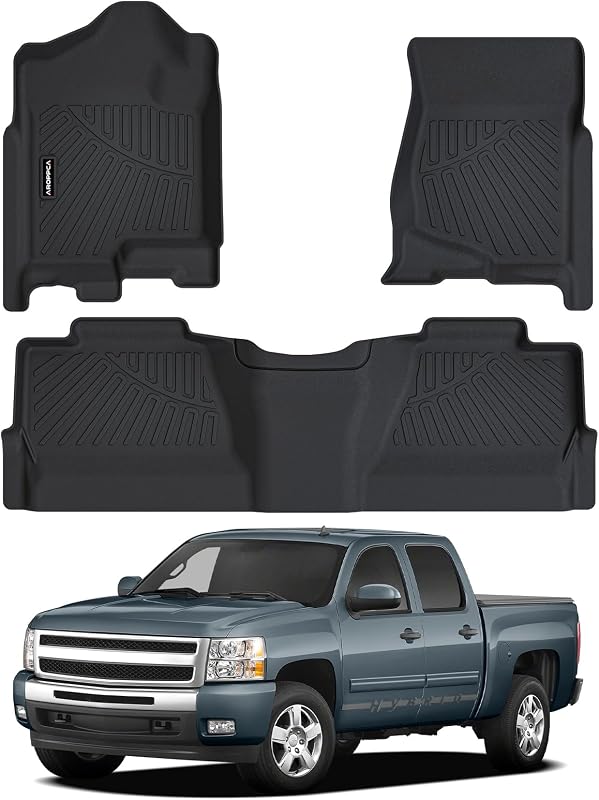 Tapetes automotivos em TPE para Chevy Silverado/GMC Sierra Crew Cab 2007 a 2013 Aroppca, kit com 3 peças