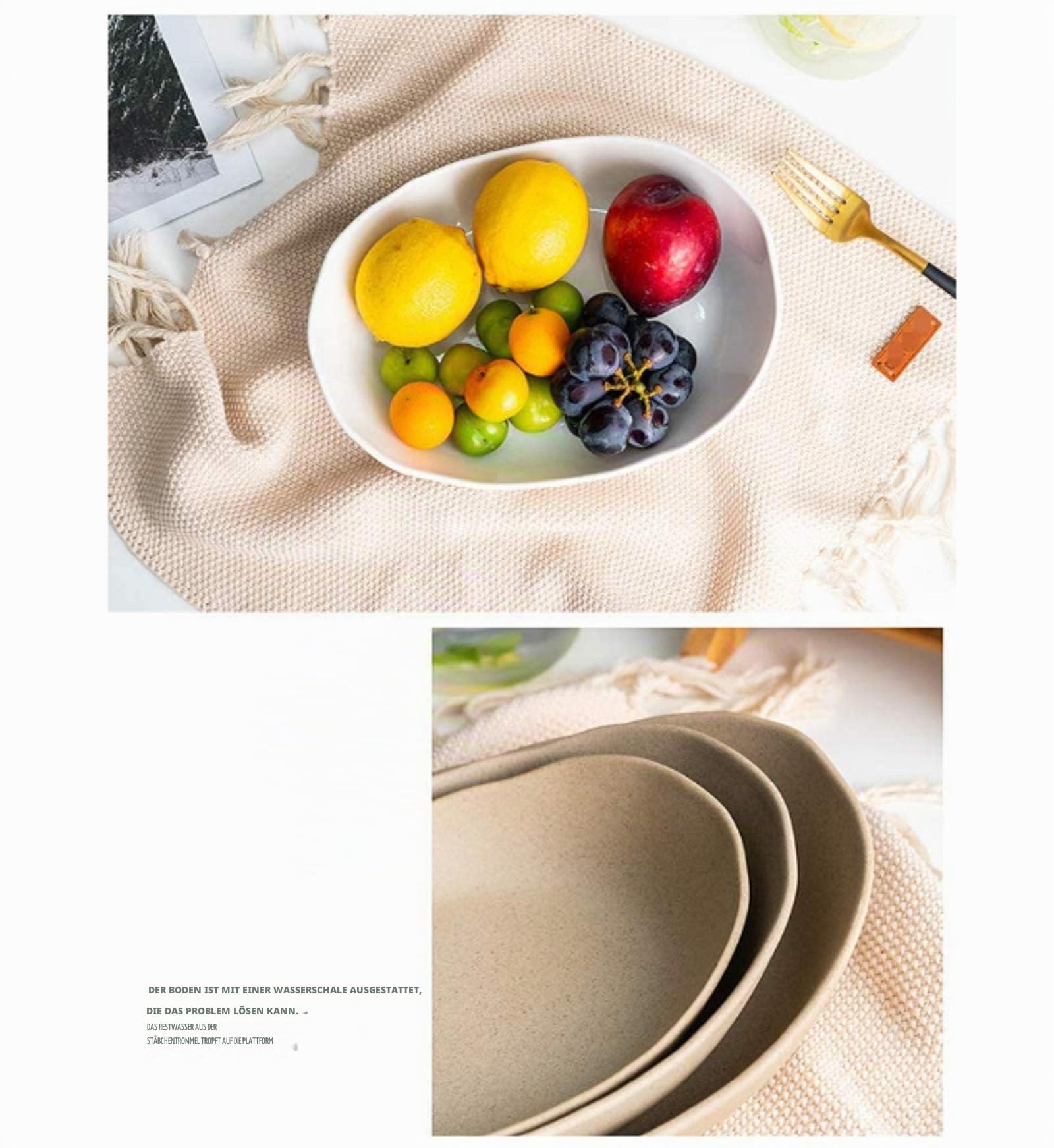 Obst Etagere 2 Etagen Keramik Obstschale Mit Bambus Ständer, Snack Bonbon Platte Früchtekorb Gemüse Süßigkeiten Regale Obstkorb Aufbewahrung,Snack Bonbon Platte Obstteller Wohnzimmer Deko,Braun