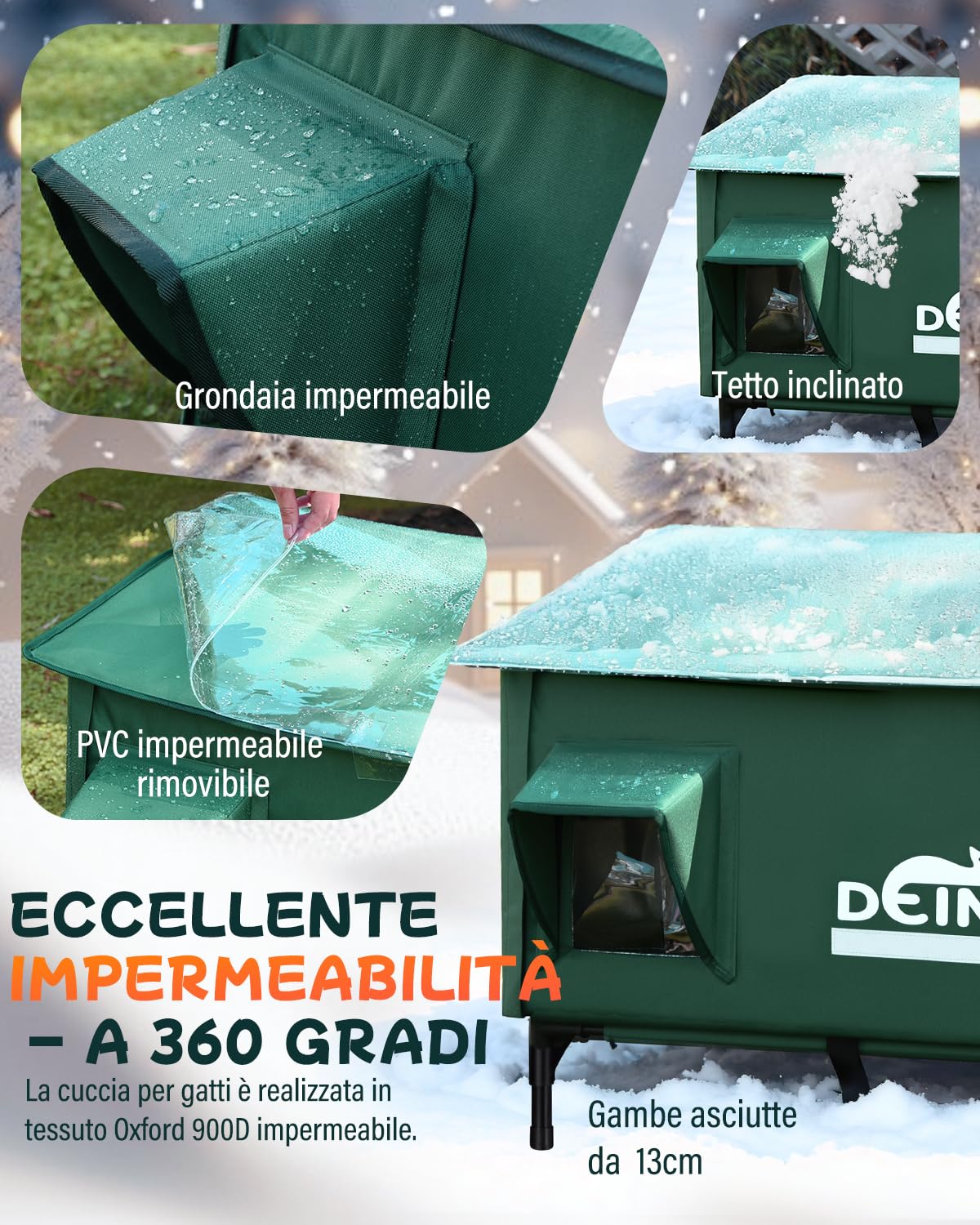 Grande Cuccia Gatto Esterno, Casetta per Gatti da Esterno Impermeabile con Cuscino Riscaldante e Porte di Fuga, Riscaldata Cucce da Esterno per più Gatti, Cat House da Esterno Rialzata