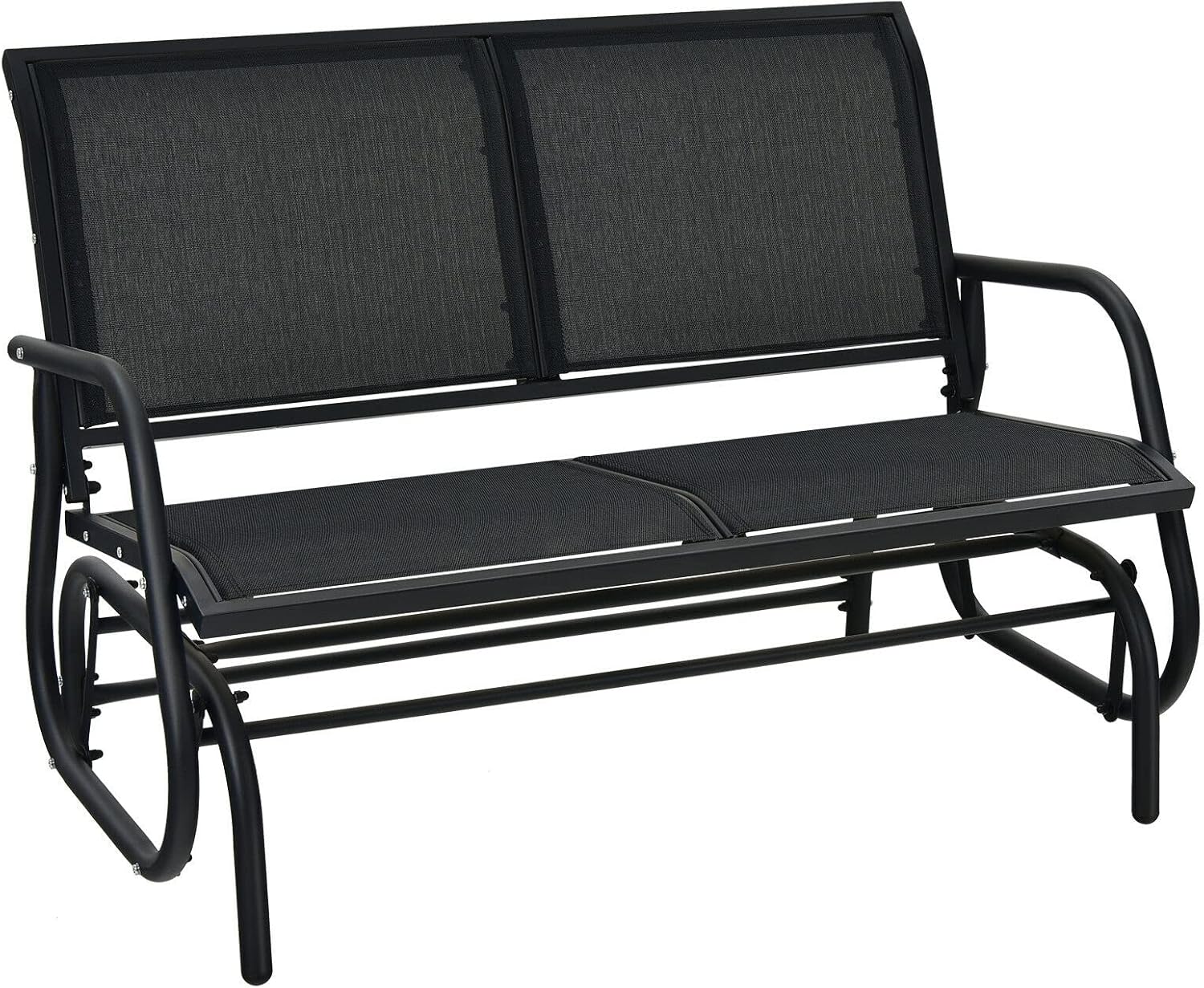 Swing Glider Chair 48" Steel Frame Patio Outdoor Rocking Loveseat Seating Bench,Double Swing Rocking Chair,2 People Swing Lounge Glider Chair for Backyard Garden Porch (Black)
