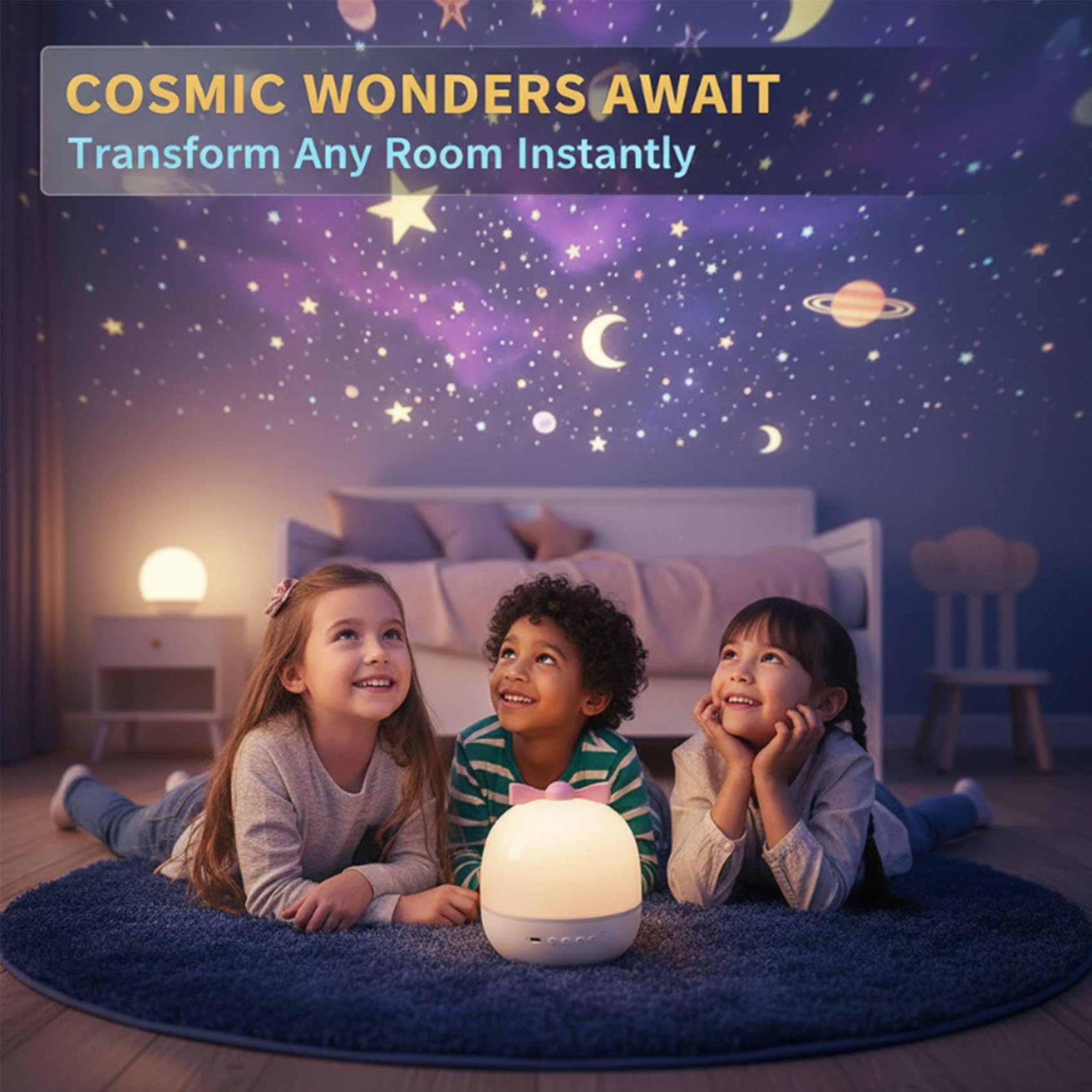 Proyector de estrella giratorio recargable 360, luz nocturna, lámpara de proyector de cielo estrellado con 21 películas reemplazables, linda luz de estrella de arco para niños (1Pcs)