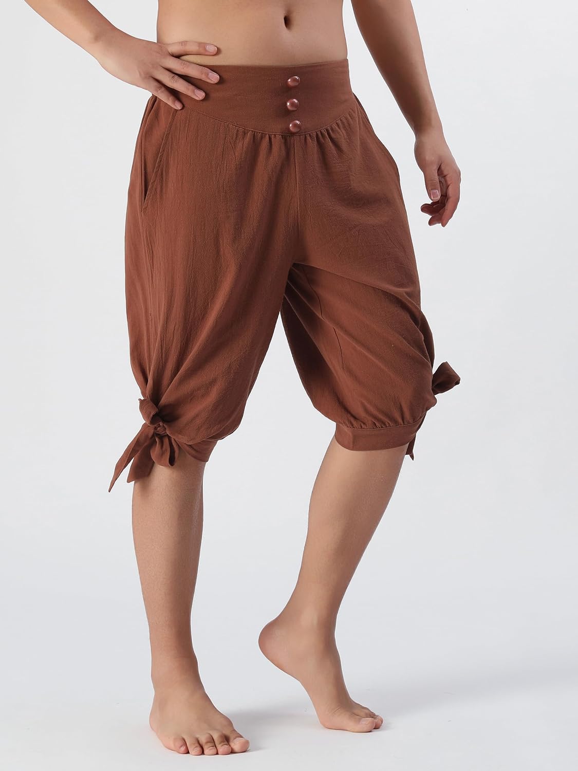 Men’s Renaissance Viking Pirate Shorts, Medieval Linen Banded Pants Halloween Colonial Costume