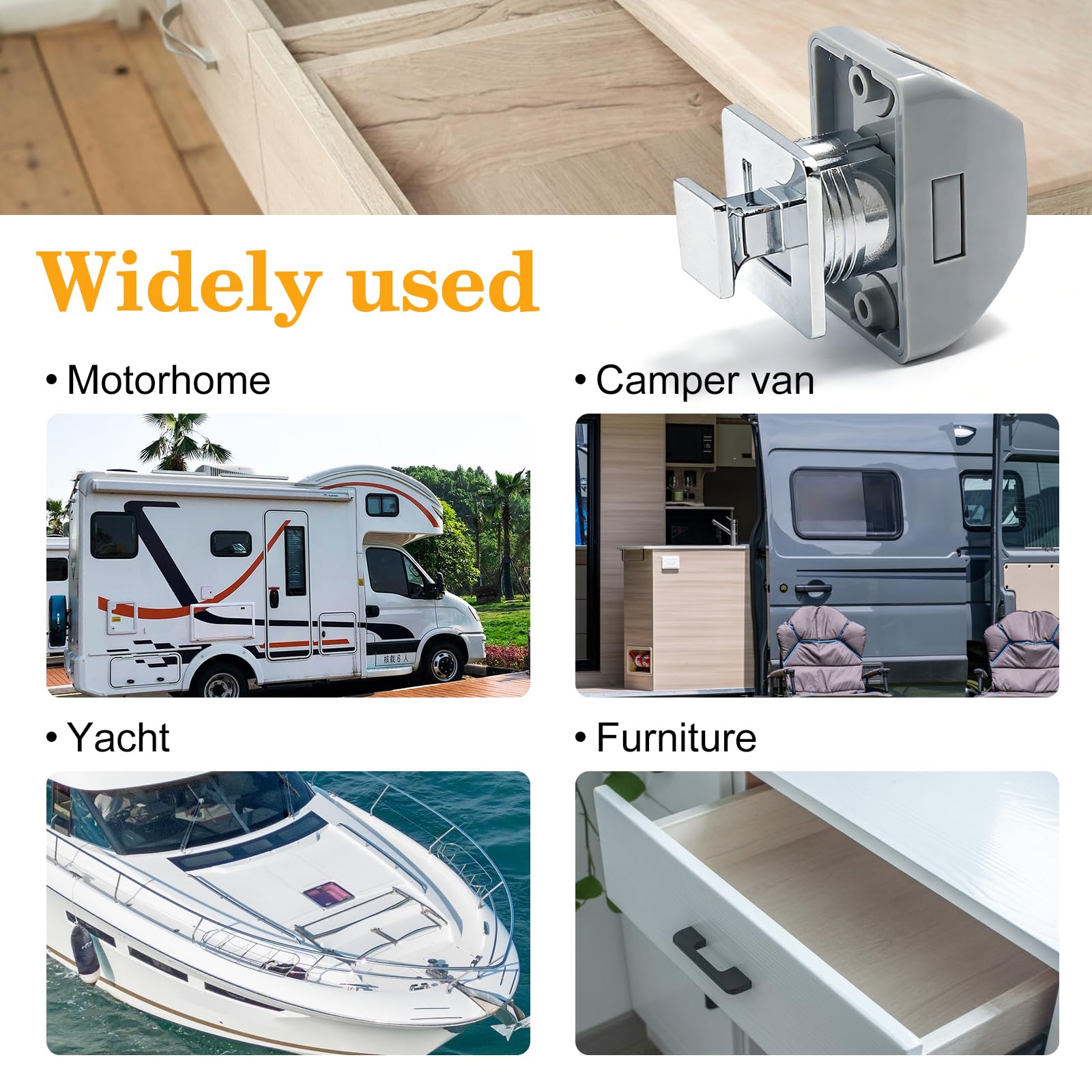 BORDEAG Serratura A Pulsante,5 Pezzi Caravan Push Lock,per Serratura Armadio,Push Lock Serratura Chiusura A Pulsante per Camper,Barche,Yacht,Spessore del Pannello da 12 A 20MM,Facile Installazione