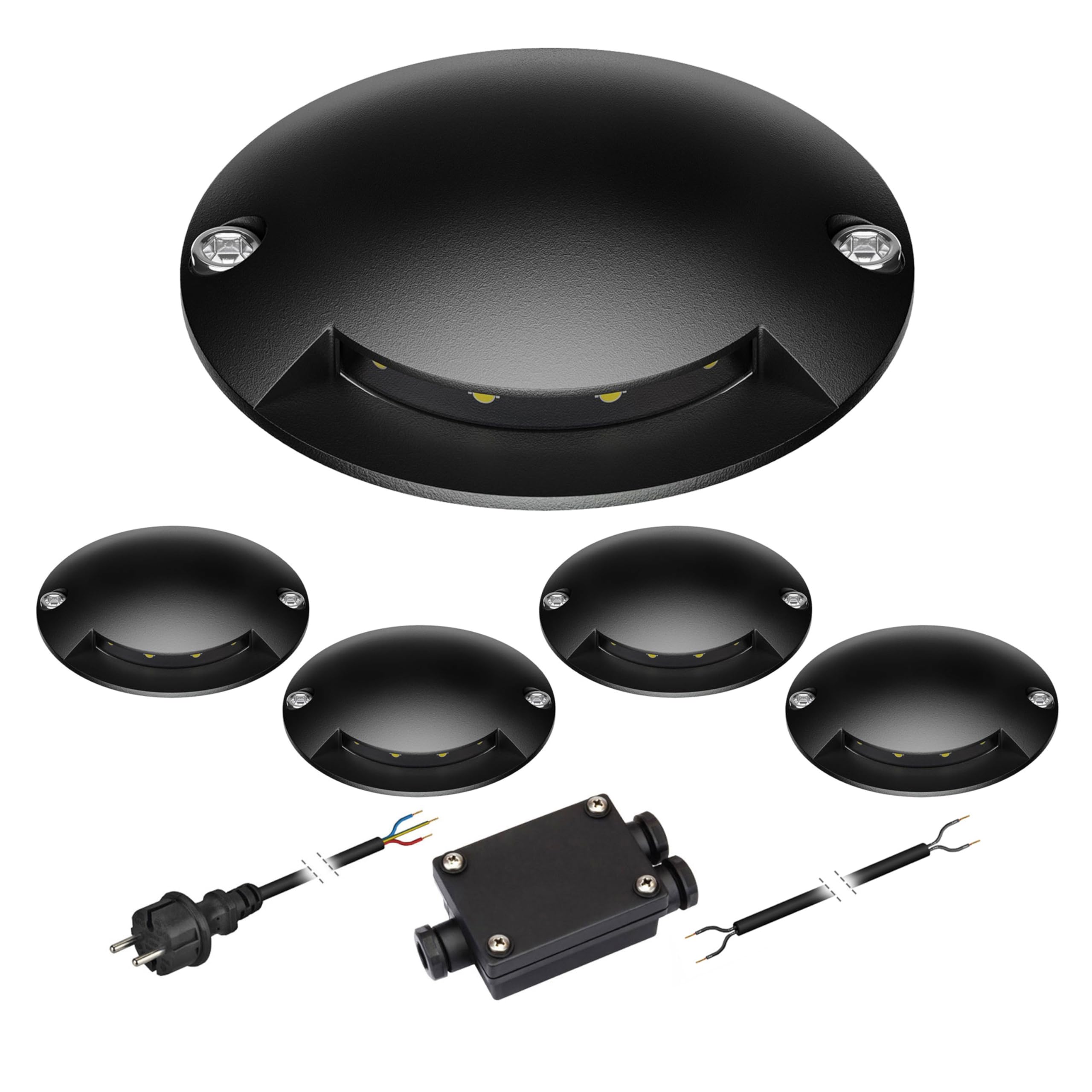 ledscom.de LED Bodenleuchte RUNDA für außen, IP67, 1-flammig, schwarz, rund, 70mm Ø, warmweiß, 5-er Set