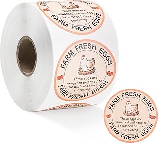 500 Pcs Farm Fresh Eggs Carton Labels Stickers 2 Inch Unwashed Egg ​Packaging Stickers for Chicken Duck Quail