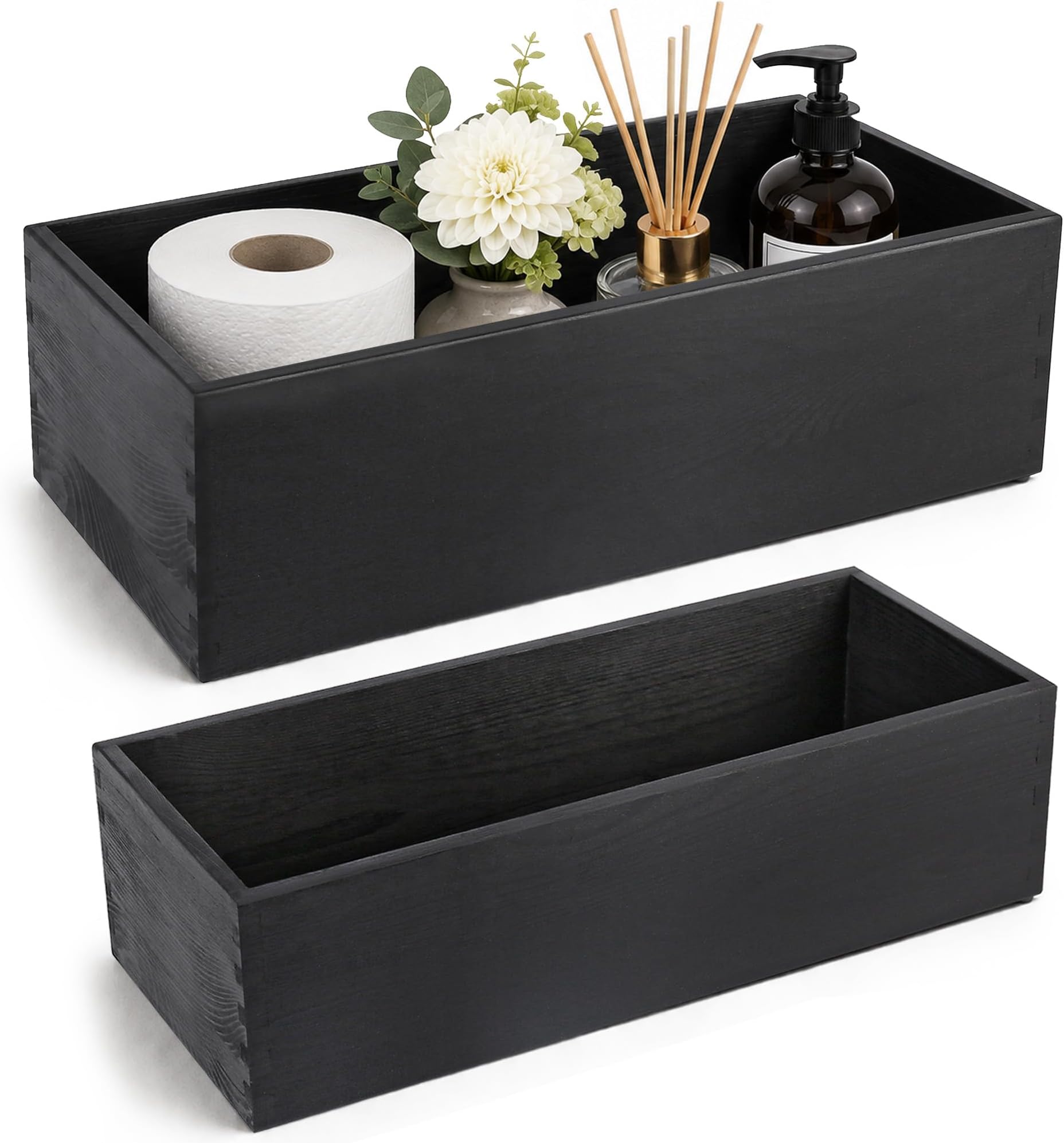 LotFancy Bathroom Decor Box, 2 Sized Wooden Toilet Paper Storage Basket