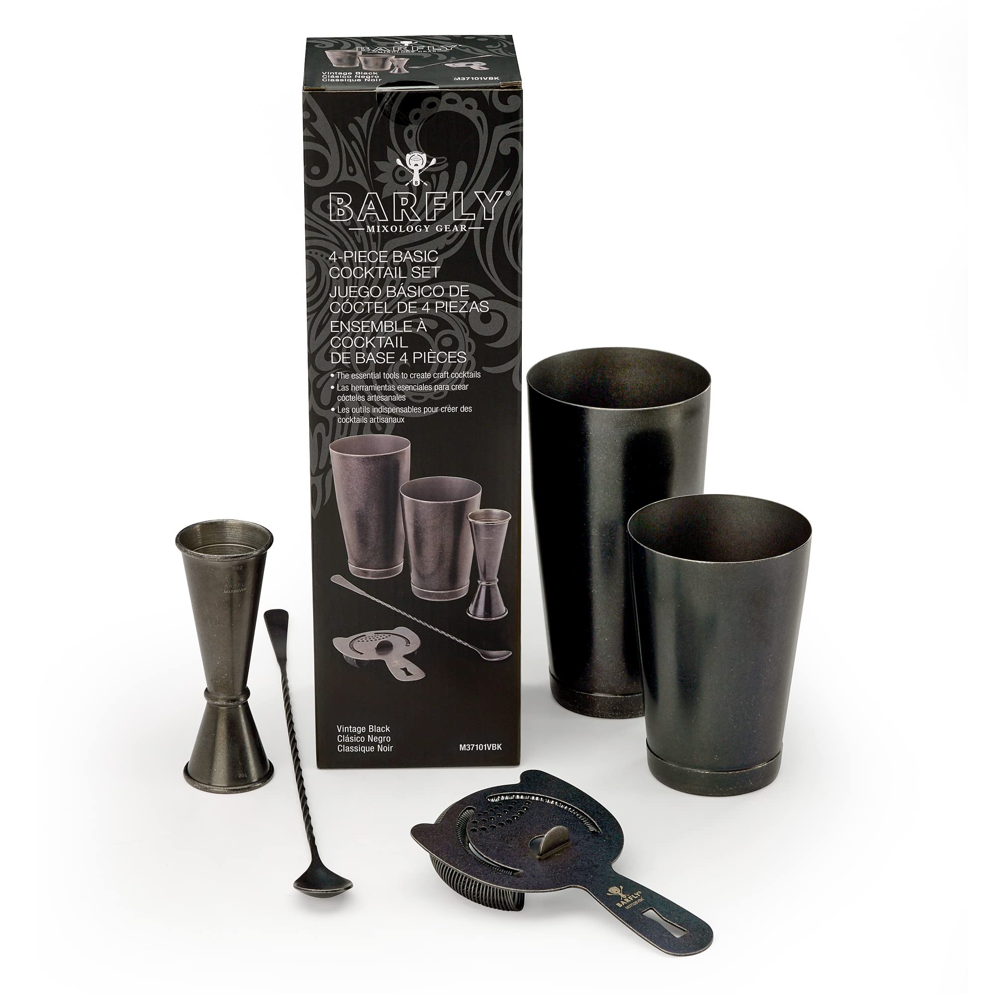 Barfly Basics Service à Cocktail, 5 pièces, Noir Vintage