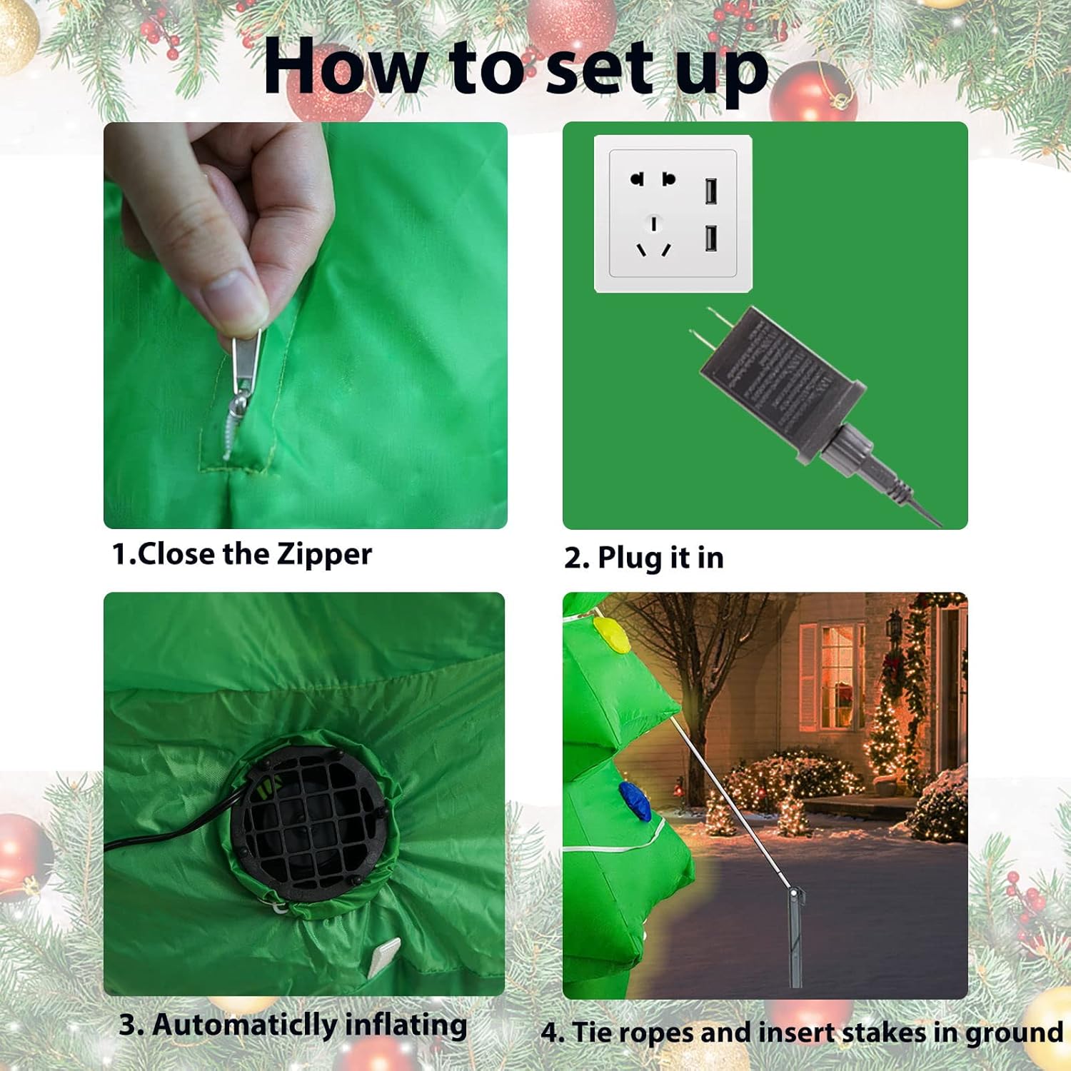 4 Ft Inflatable Christmas Tree with LED Lights Christmas Blow Up Yard Decoration Light Up Tree for Holiday Garden Lawn Outdoor Decor - Image 6