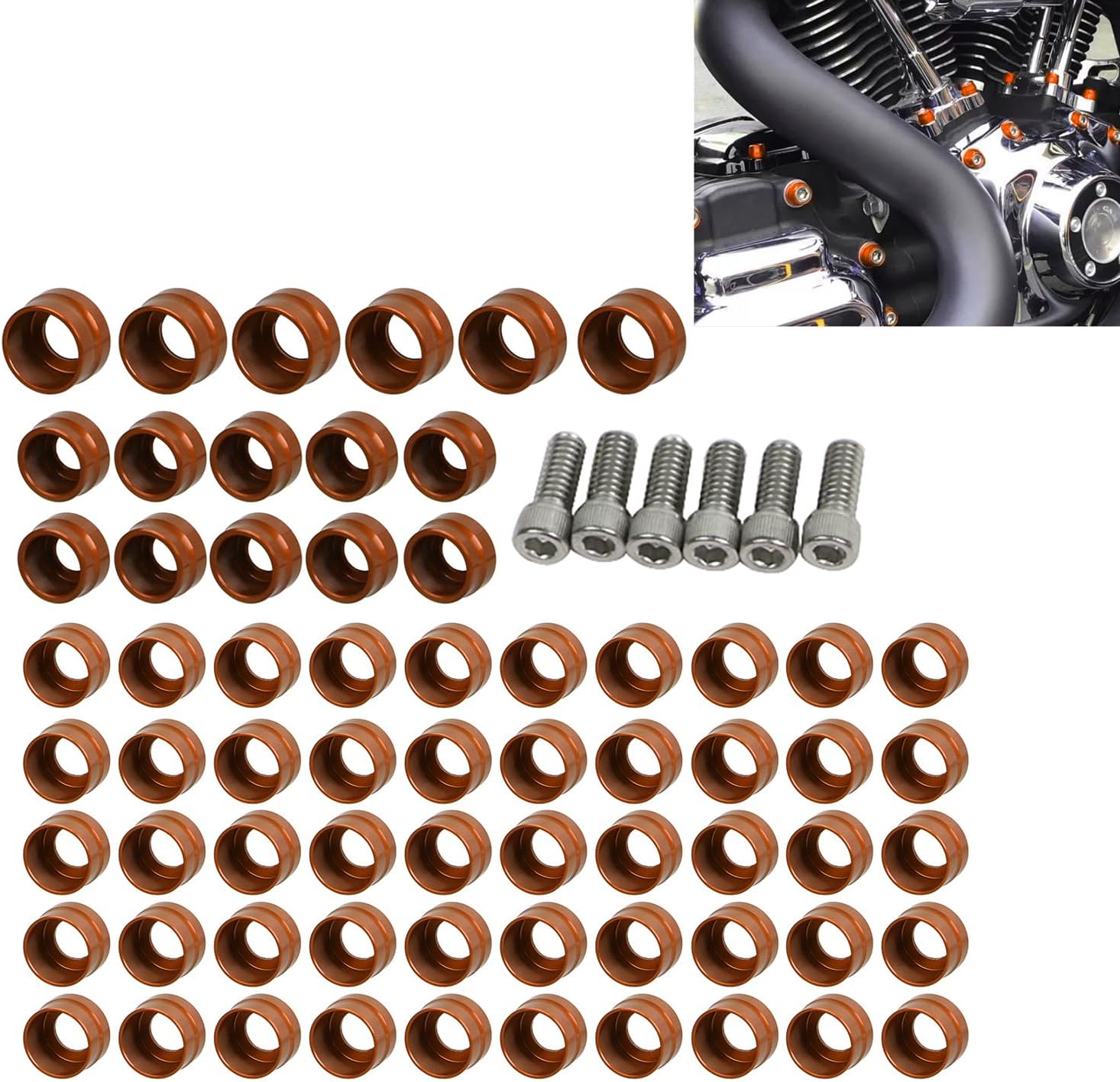 66pcs Motorcycle Orange Engine Bolt Caps Screw Cover for Harley Sportster Dyna Softail Touring Electra Glides Road Glides Road Kings Street Glides and Trikes